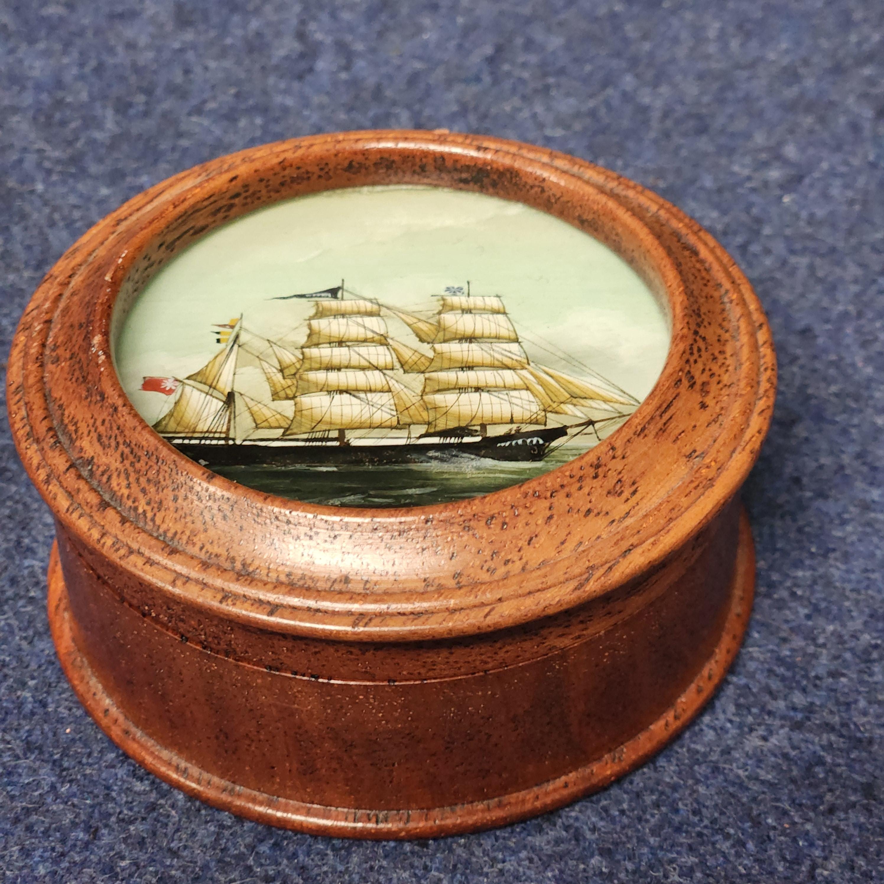 Crystoleum Decorated Wooden Lidded Pot