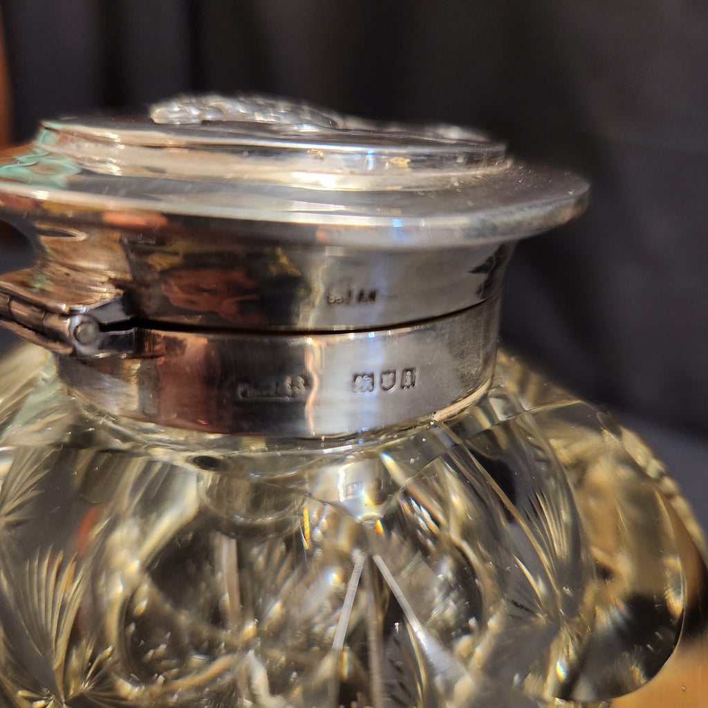 Thomas Webb & Sons, Large Heavy Cut Glass and Hallmarked Silver Inkwell