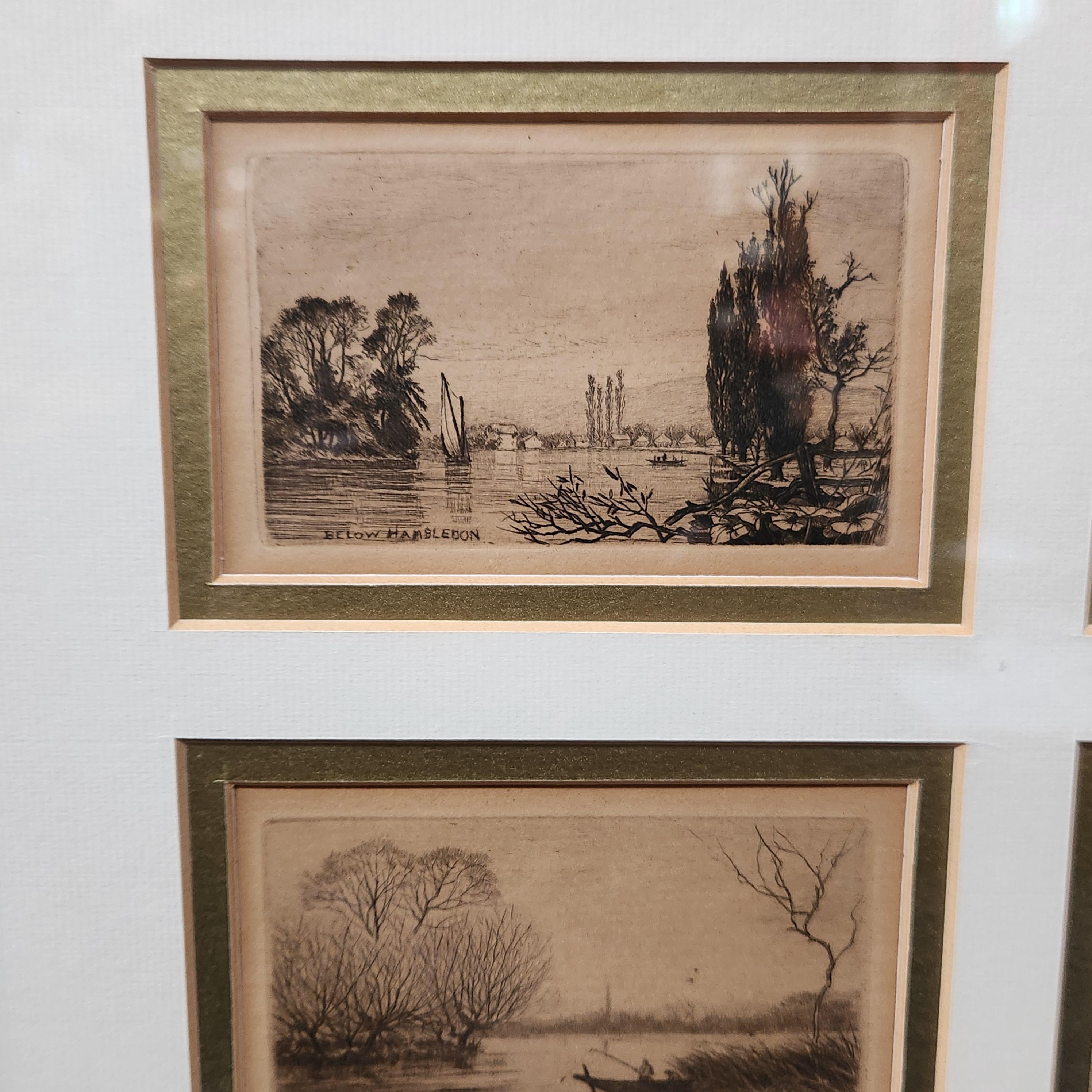 Framed set of 6 etchings of the River Thames. Possibly Wildred Ball