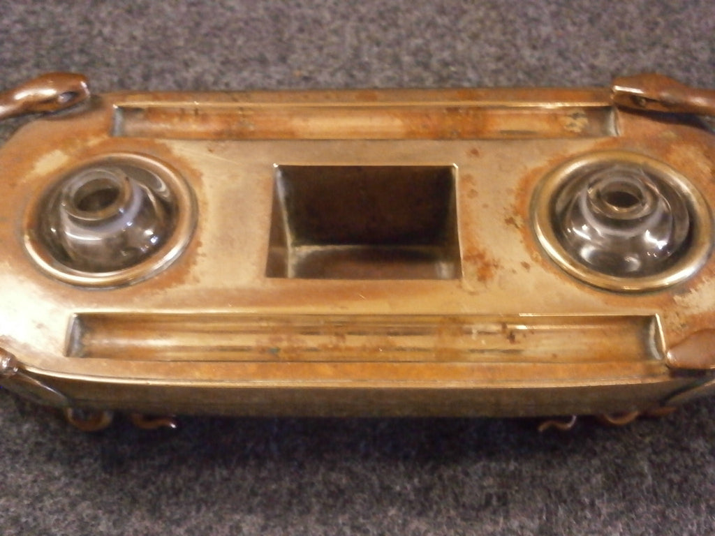 Late 19thC Japanese Gilt Bronze Desk Stand / Inkwell