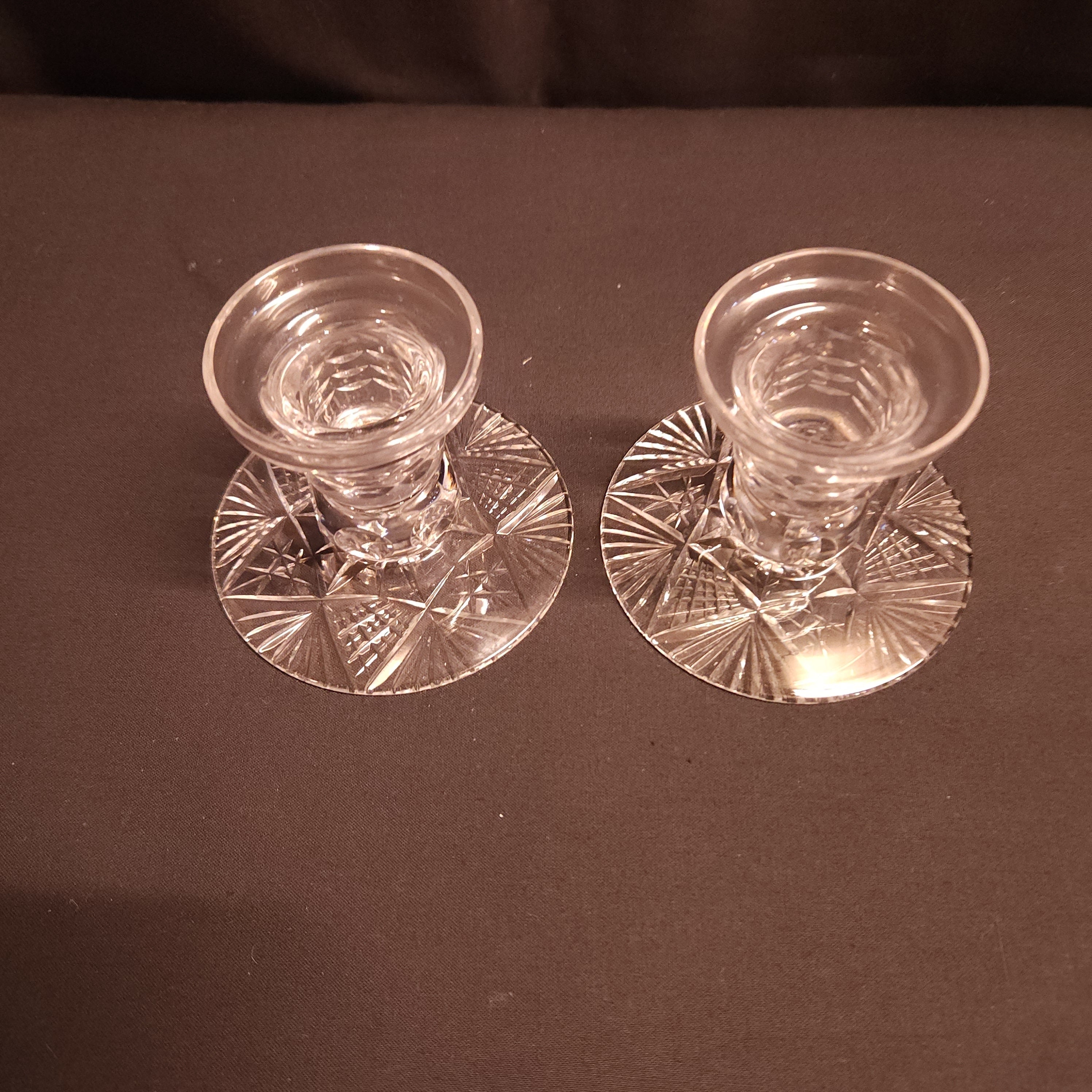 Pair Cut Glass Low Candlesticks