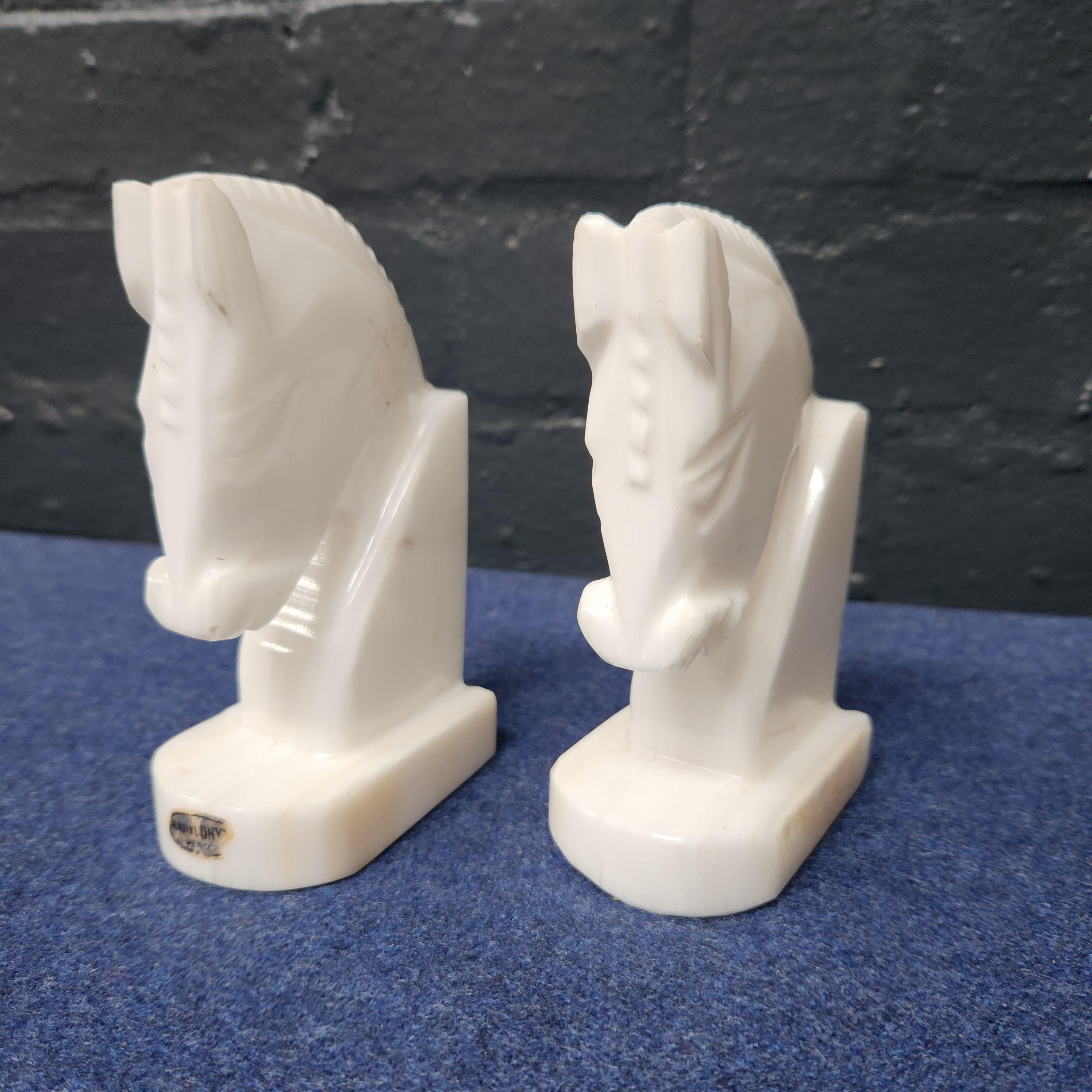 Pair mexican Onyx Horse Head Book-Ends