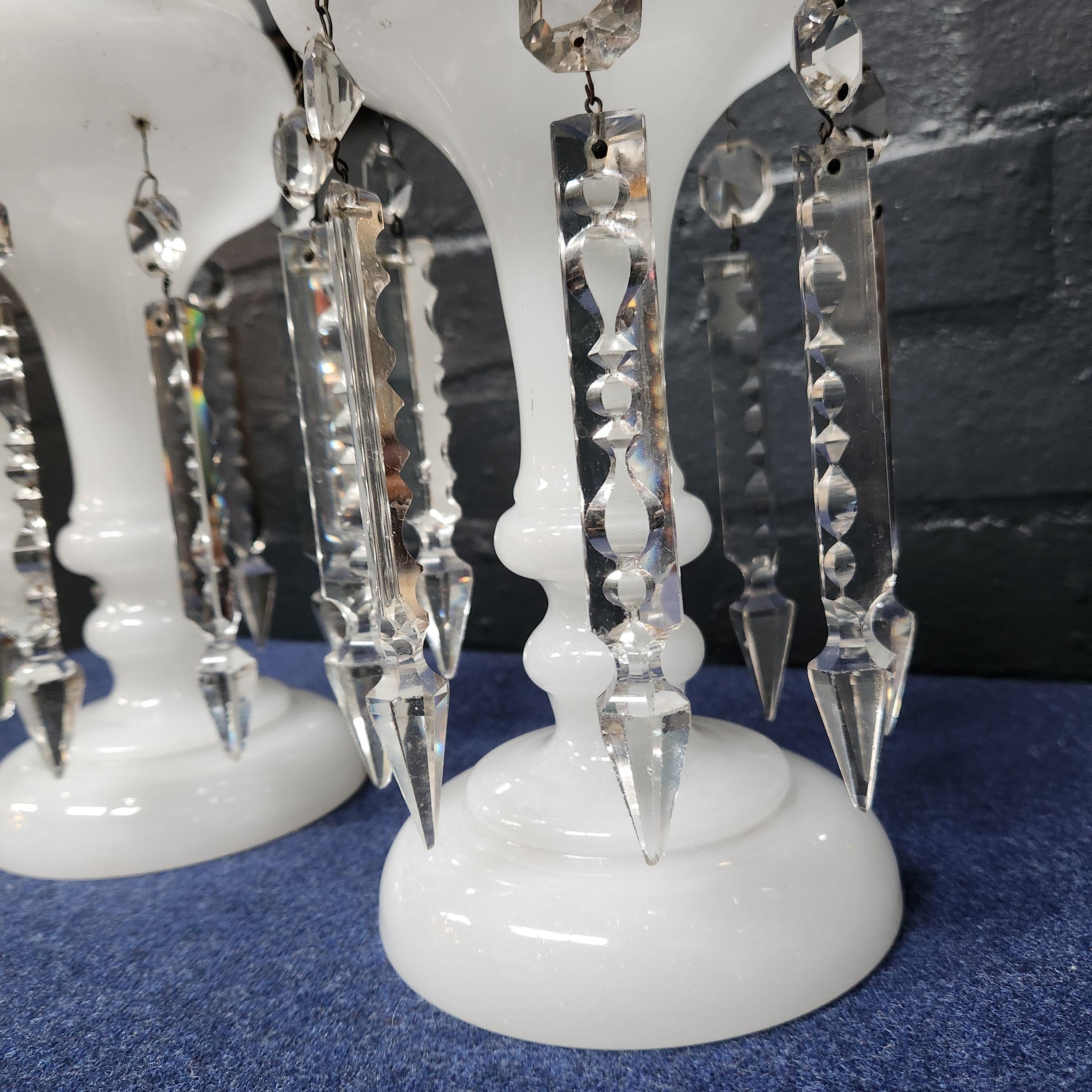 Pair Victorian Milk Glass Lustre's