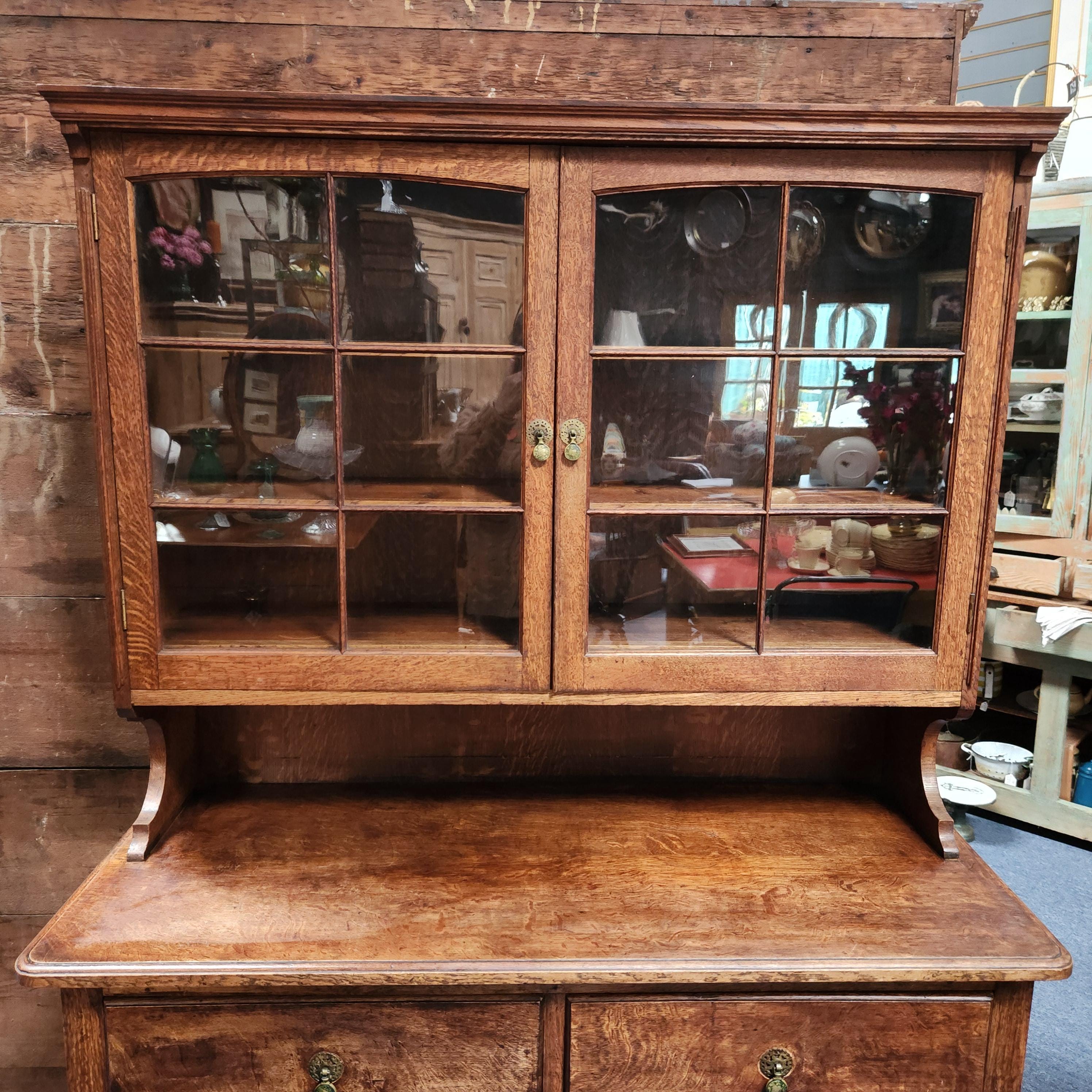 Late 19th/Early 20thC Half Glazed Oak Dresser