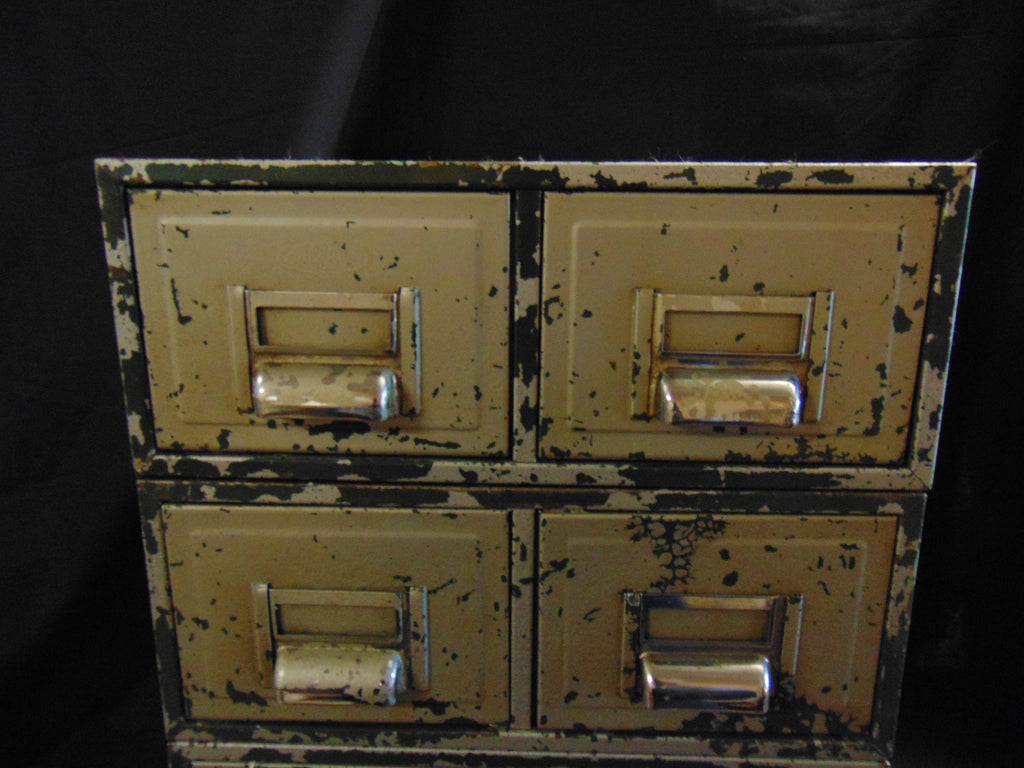 Vintage Industrial Bank of 8 Metal Card Index Drawers