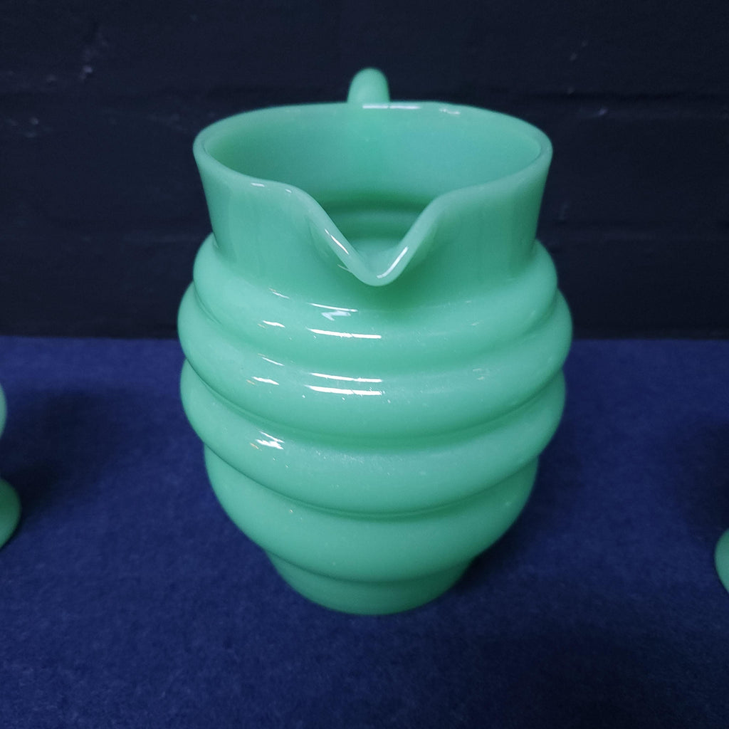 Jadeite Opaline Uranium Glass Lemonade Set, Jug and 4 Glasses