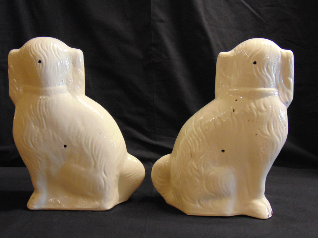 Pair Victorian Staffordshire Flat Back Spaniels With Glass Eyes