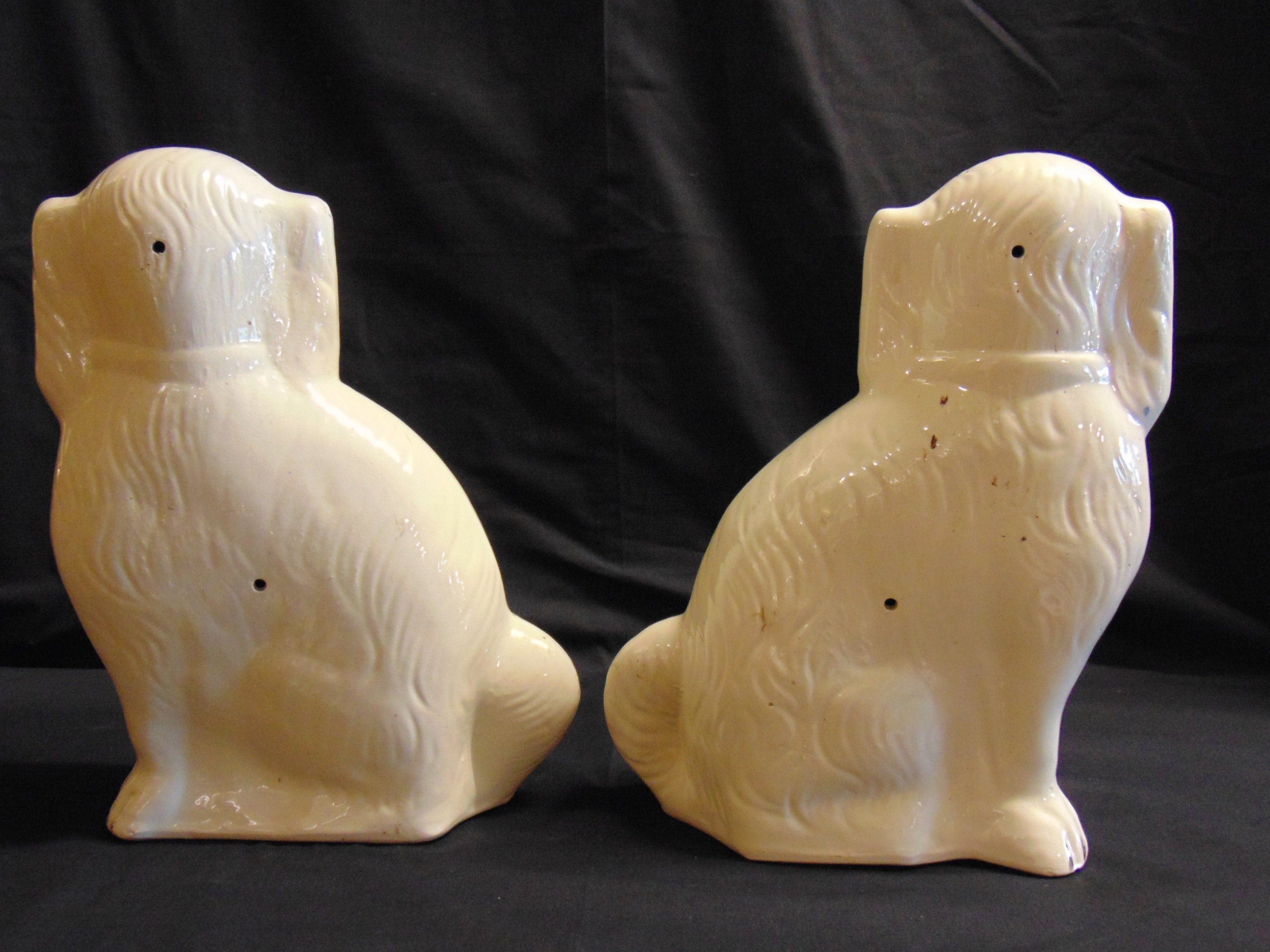 Pair Victorian Staffordshire Flat Back Spaniels With Glass Eyes