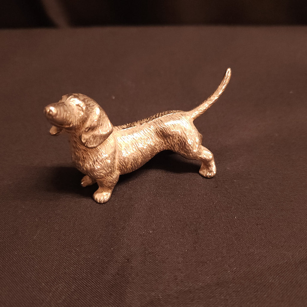 Small White Metal Dachshund Figurine