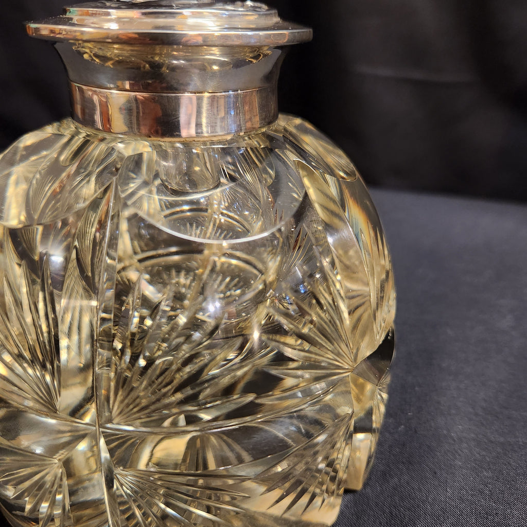 Thomas Webb & Sons, Large Heavy Cut Glass and Hallmarked Silver Inkwell