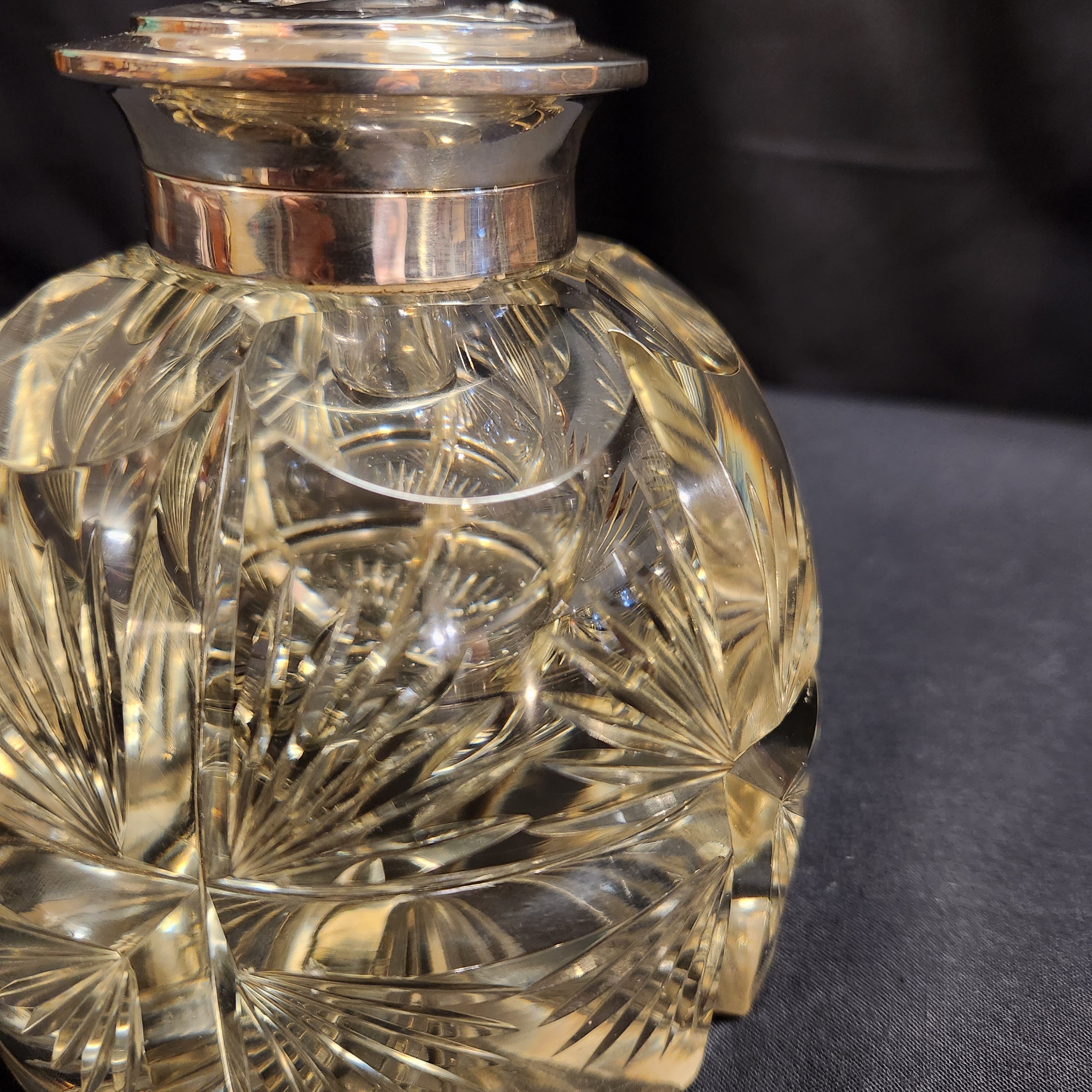 Thomas Webb & Sons, Large Heavy Cut Glass and Hallmarked Silver Inkwell