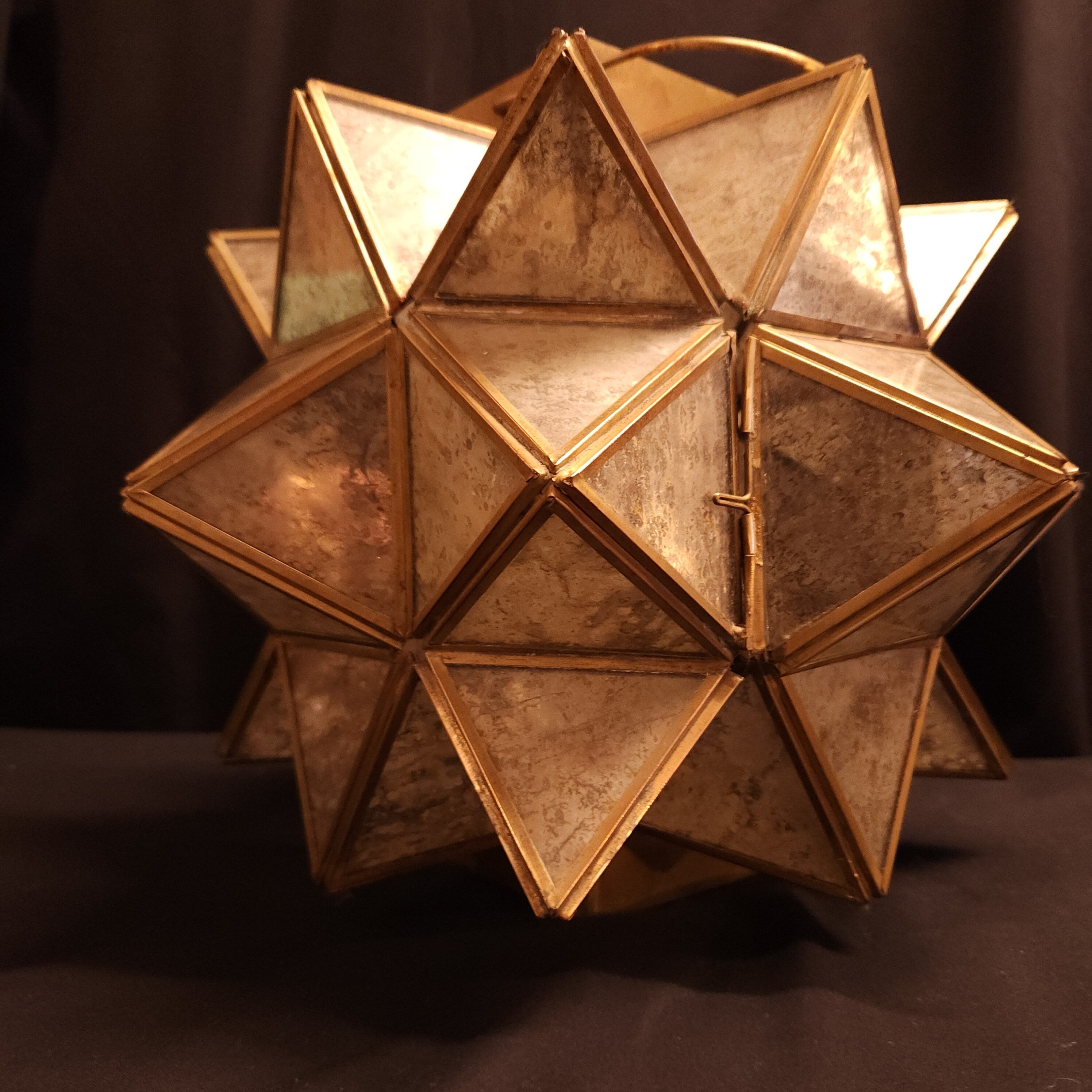 Vintage Moroccan Style Brass & Silvered Glass Lantern