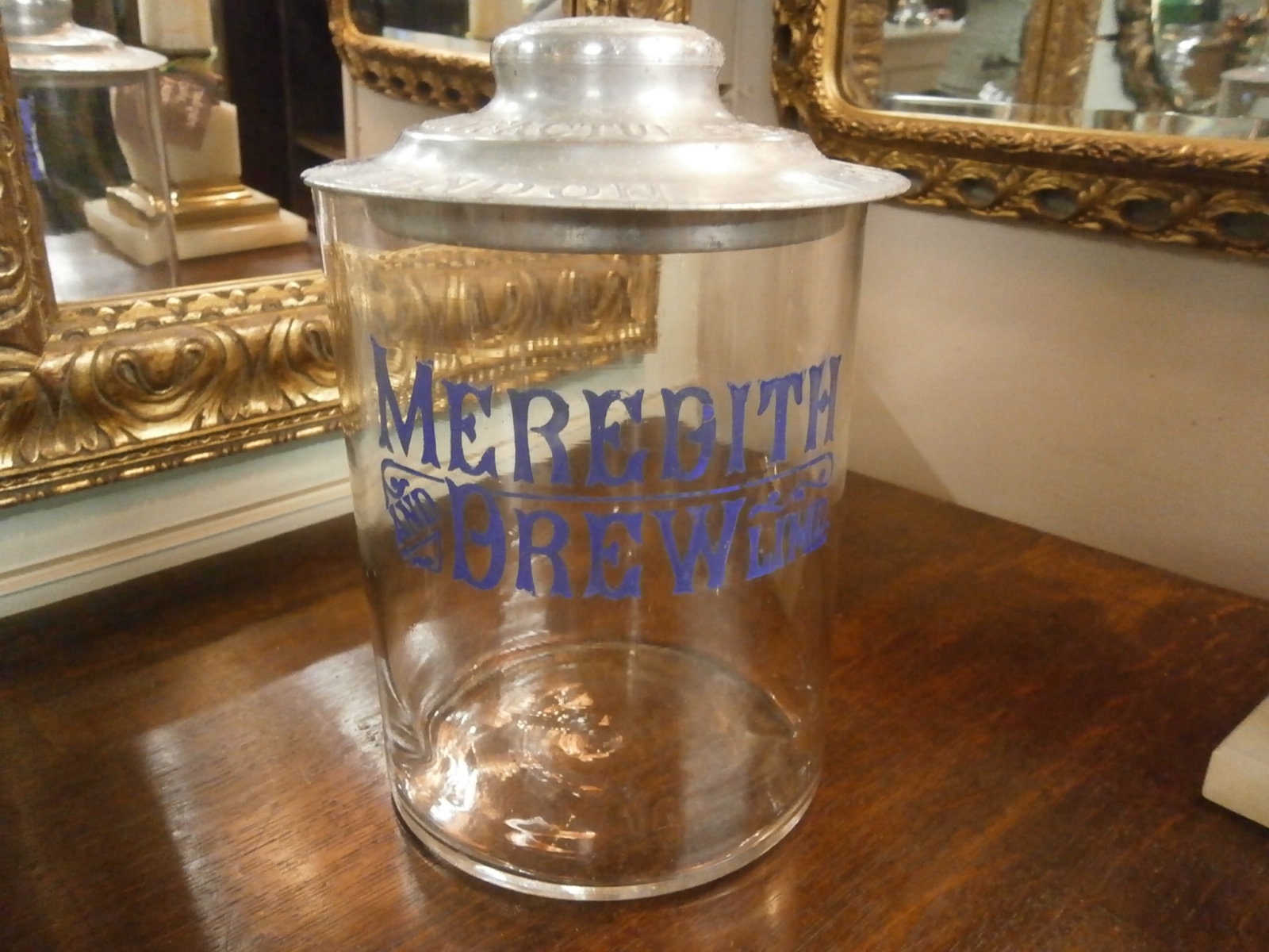 Rare Edwardian Meredith Drew Counter Top Biscuit Jar -- Antique