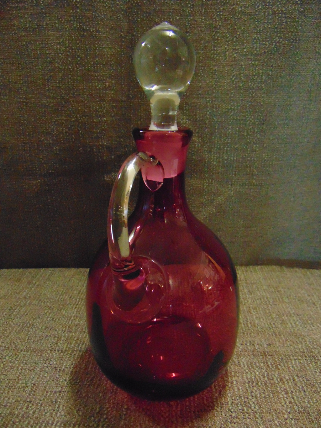 Cranberry Glass Decanter with 6 Glasses