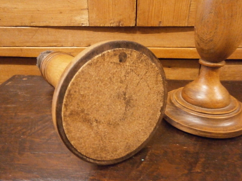 Pair of Art Deco Oak and White Metal Candlesticks - Vintage