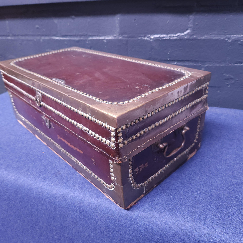 19th Century Style Leather and Brass Studded Chest