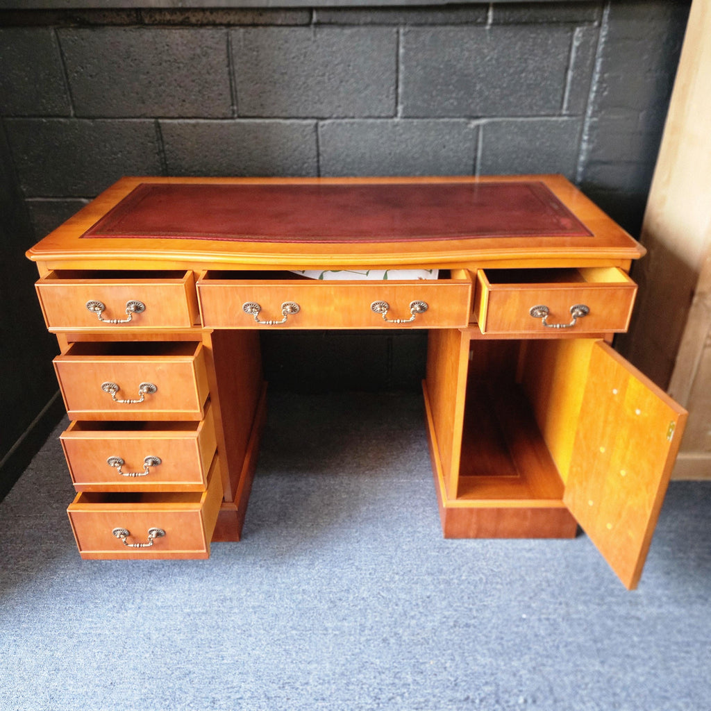 Regency Style Reproduction Yew Pedestal Desk - circa 1980