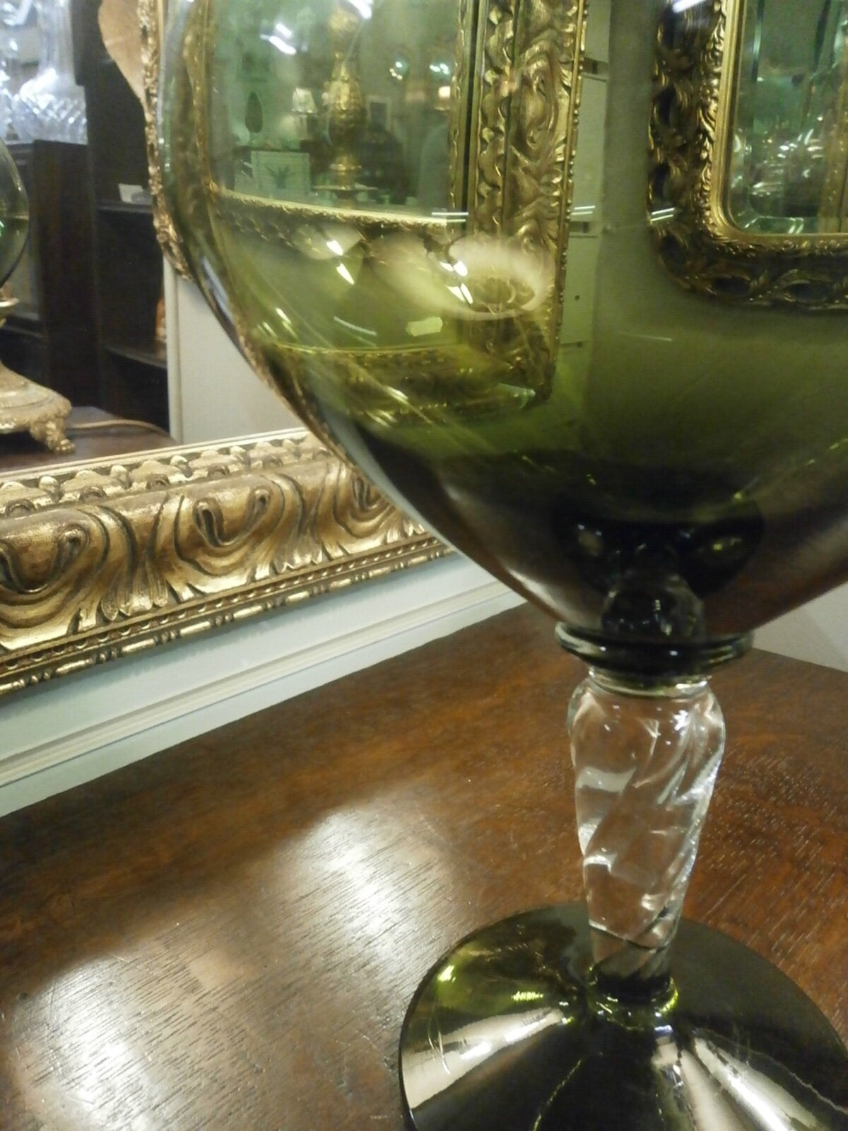 Retro Green Glass Stemmed Bowl - Vintage