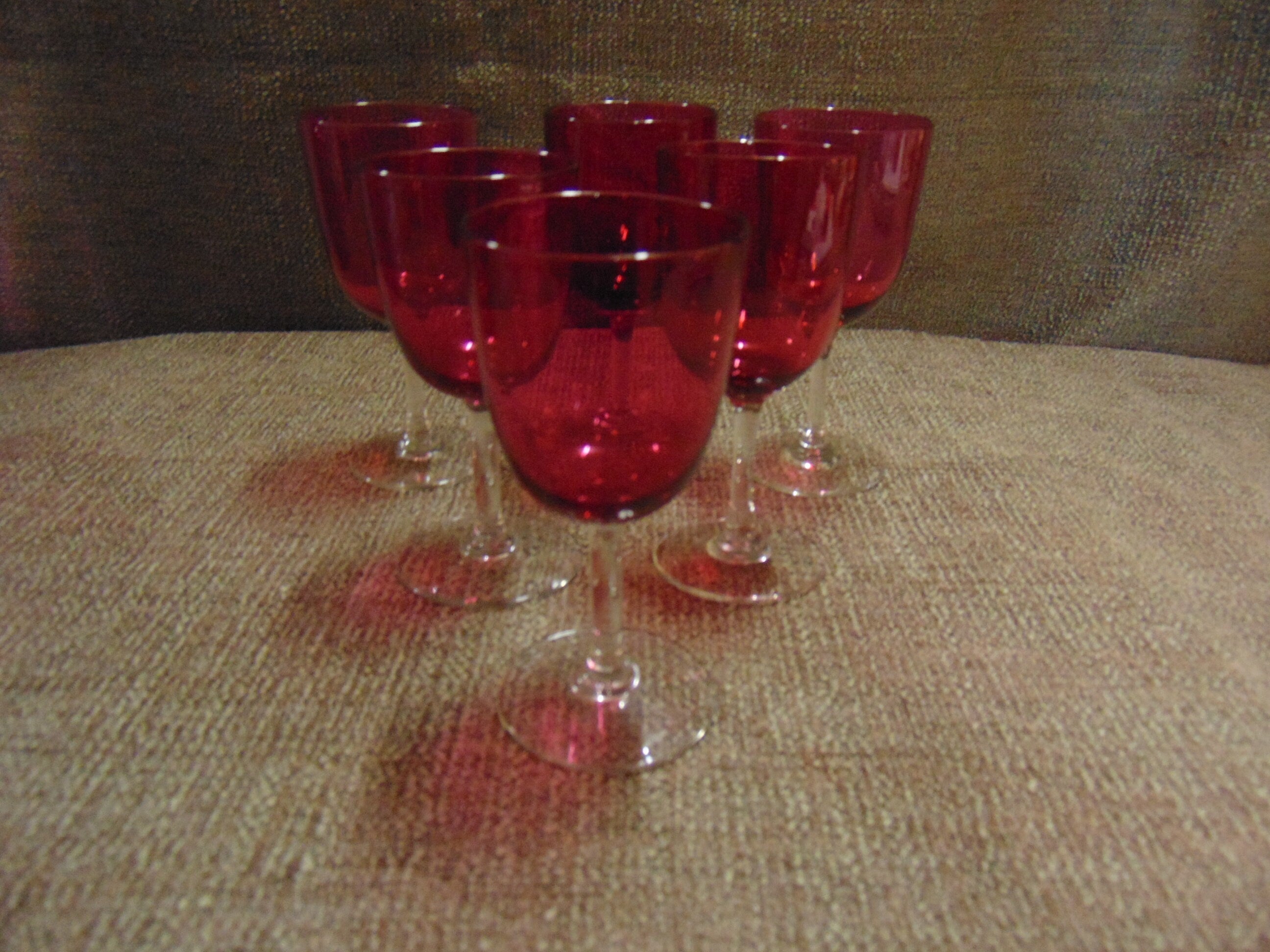 Cranberry Glass Decanter with 6 Glasses