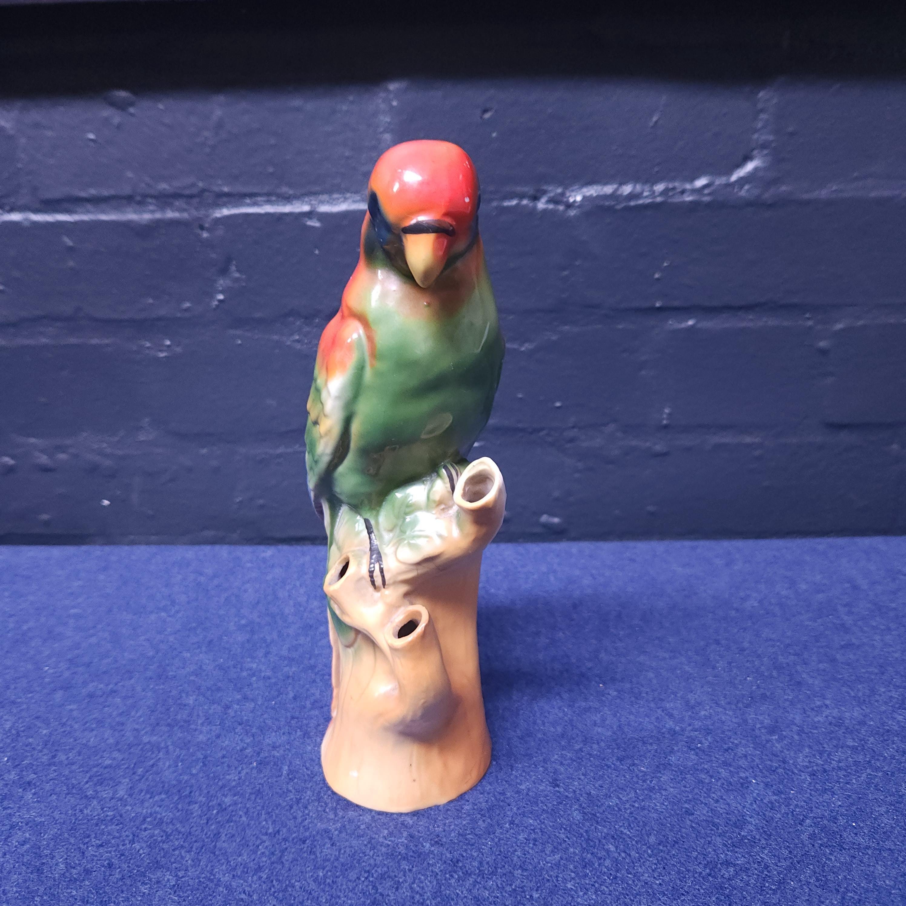 Early 20thC Painted Parian Ware Parrot Spill Vase