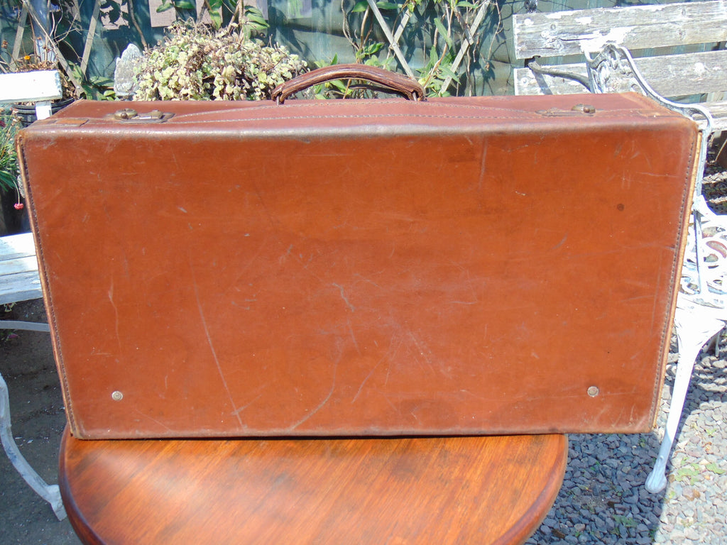 Vintage Tan Leather Suitcase