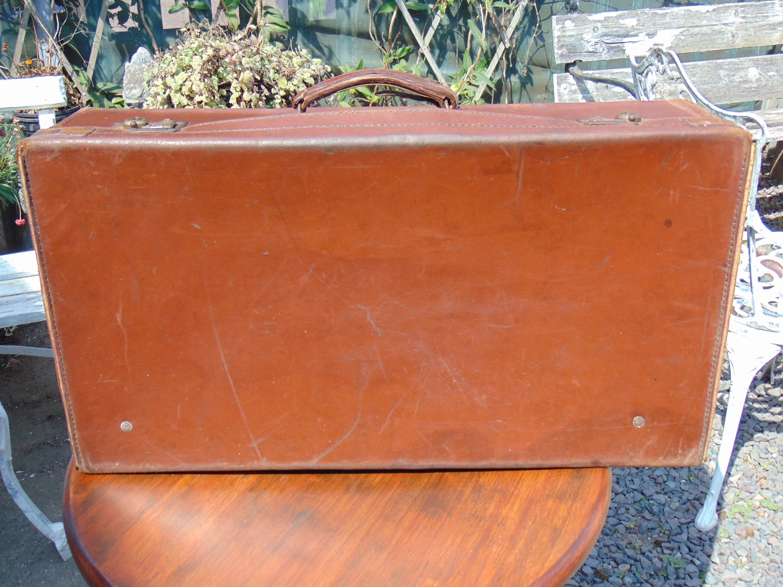 Vintage Tan Leather Suitcase