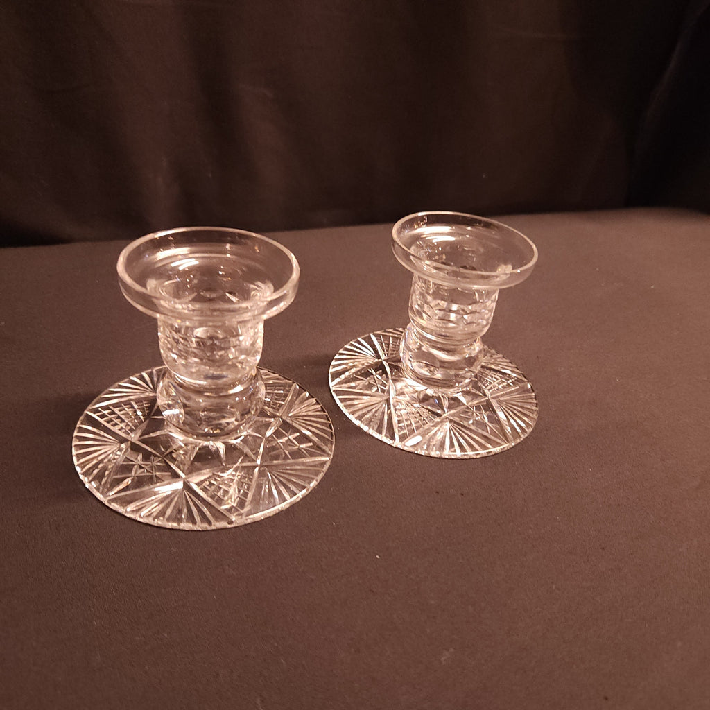 Pair Cut Glass Low Candlesticks