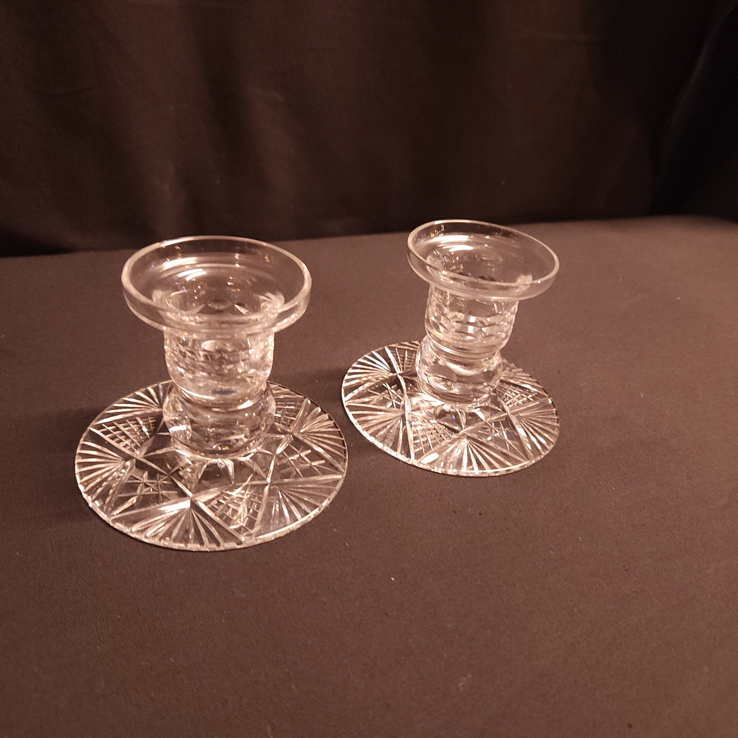 Pair Cut Glass Low Candlesticks