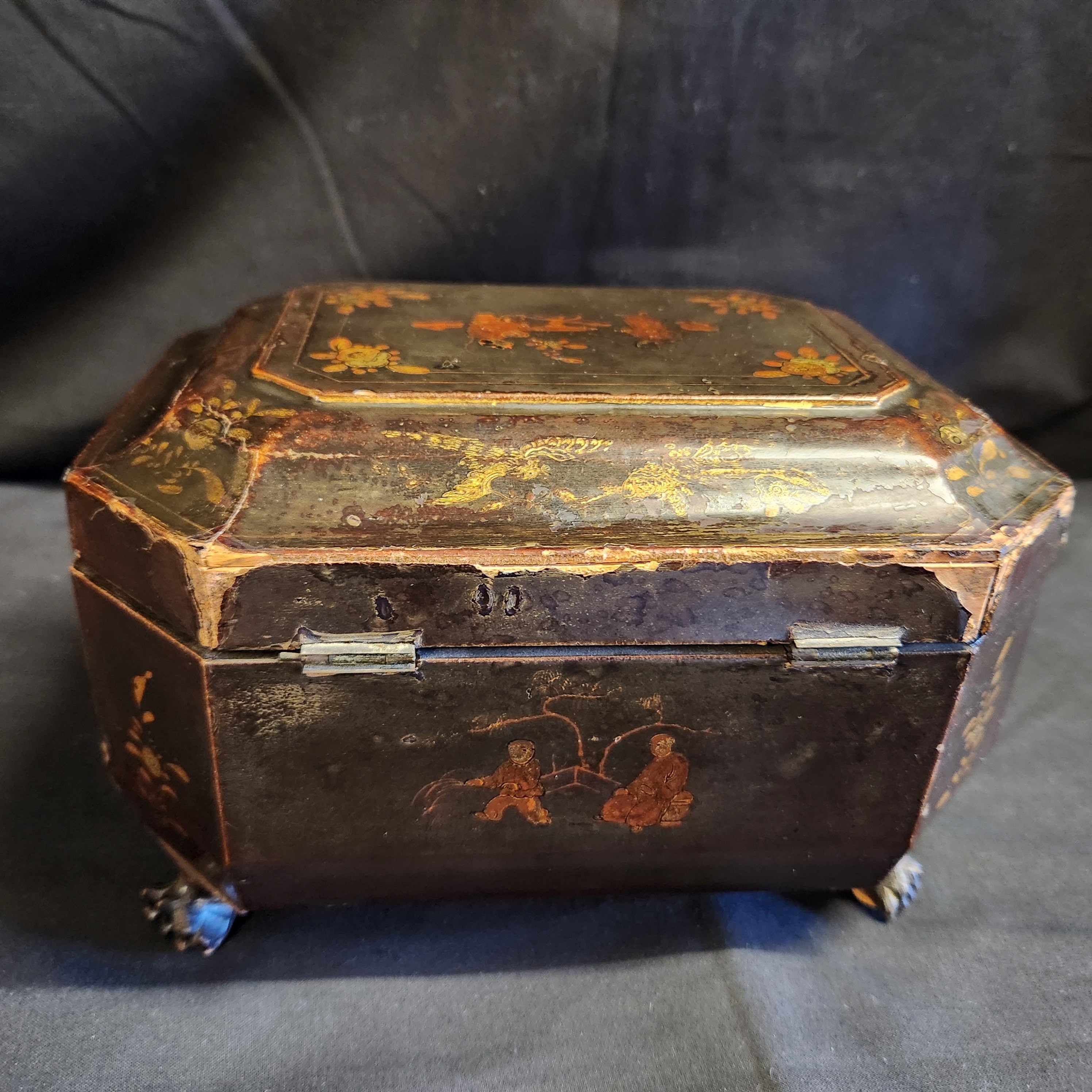 19thC Chinese Laquered Tea Caddy