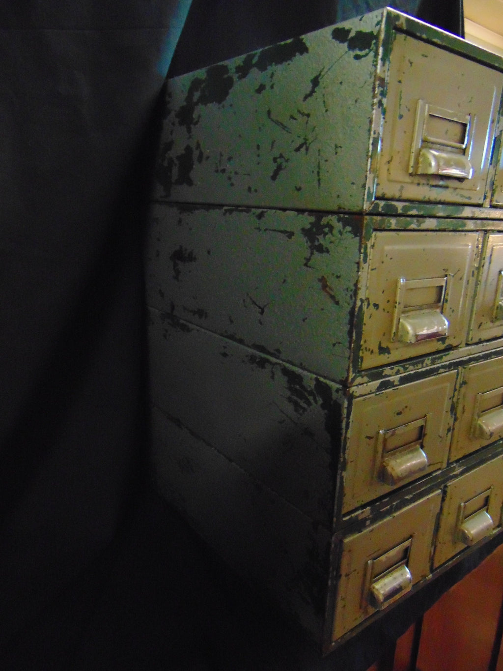 Vintage Industrial Bank of 8 Metal Card Index Drawers