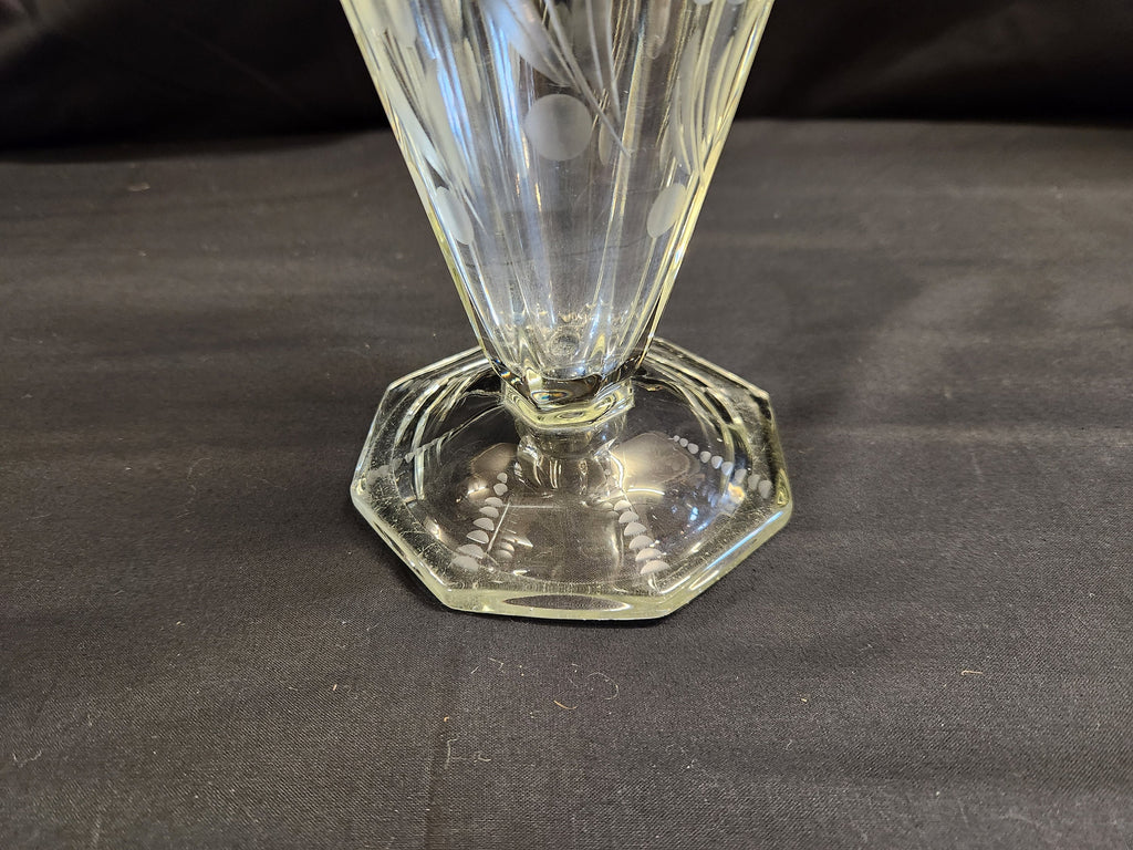Etched Lead Glass Vase