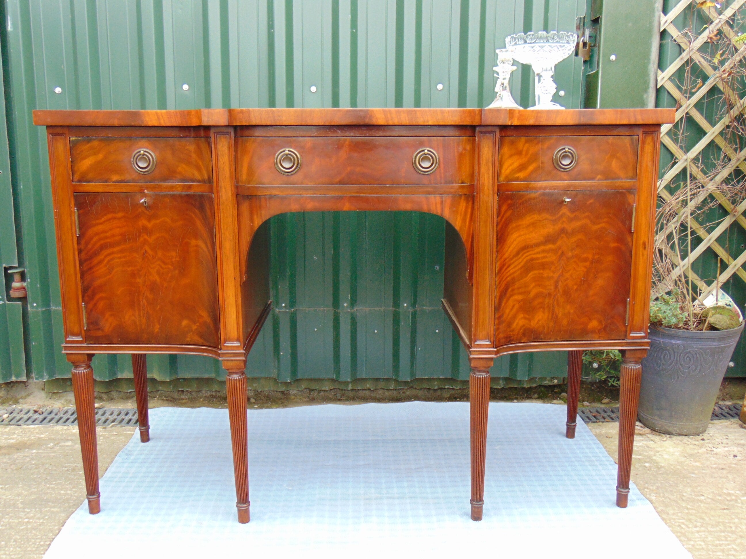 George III Style Crossbanded Mahogany Serpentine Front Sideboard