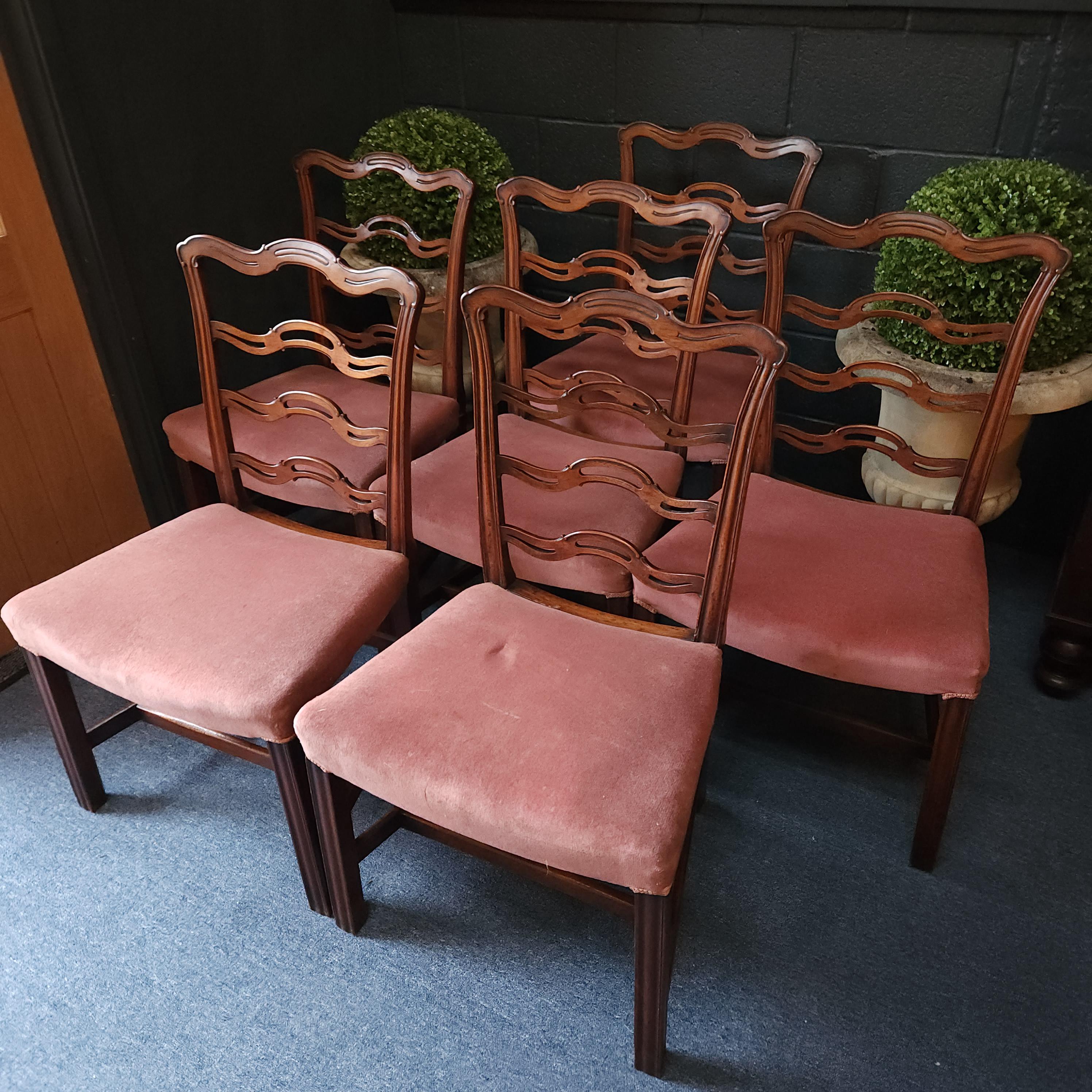 Set of Six George III 'Wavy' Ladderback Mahogany Dining Chairs