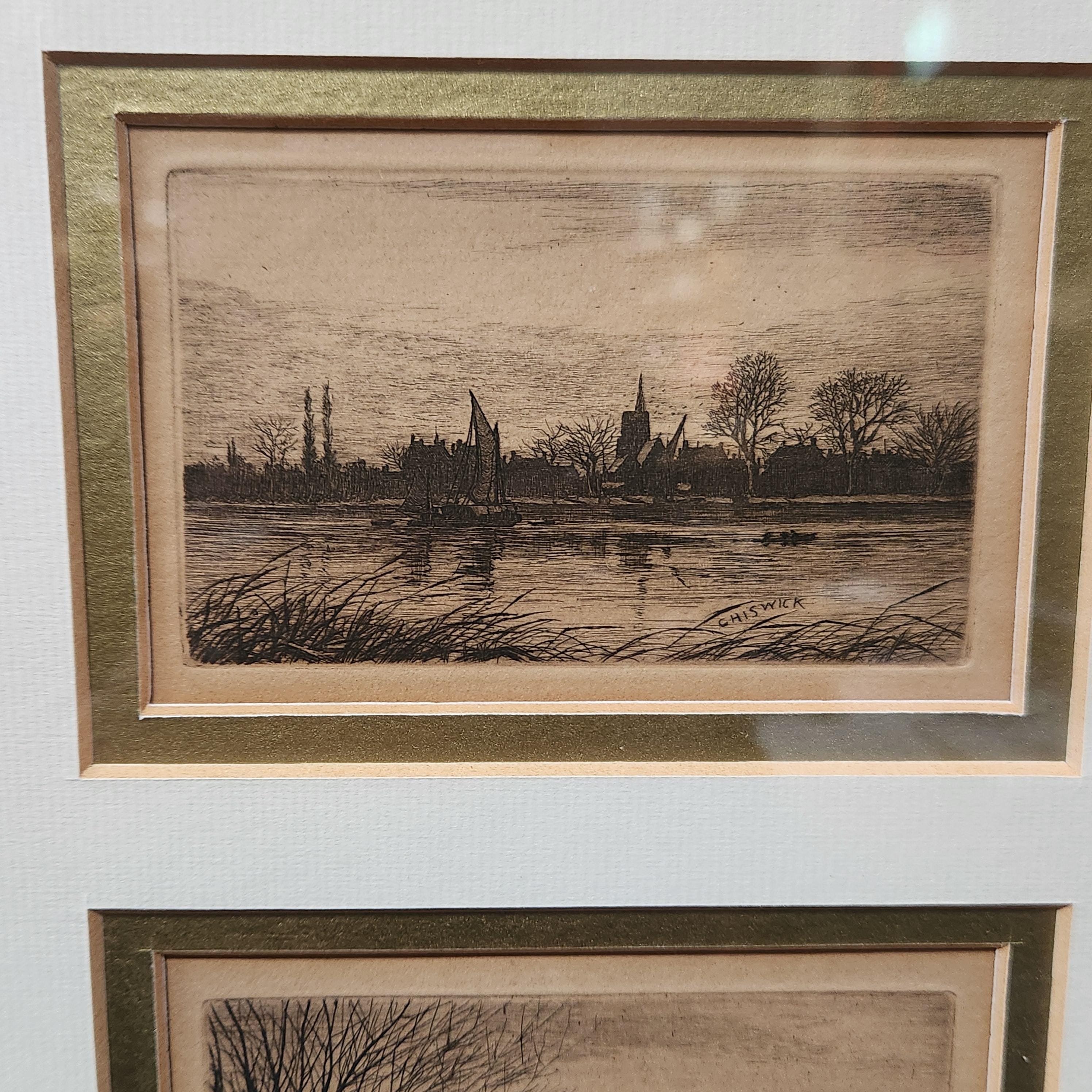 Framed set of 6 etchings of the River Thames. Possibly Wildred Ball