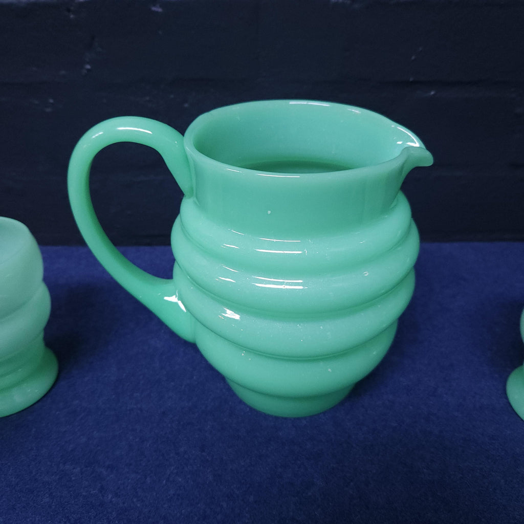 Jadeite Opaline Uranium Glass Lemonade Set, Jug and 4 Glasses