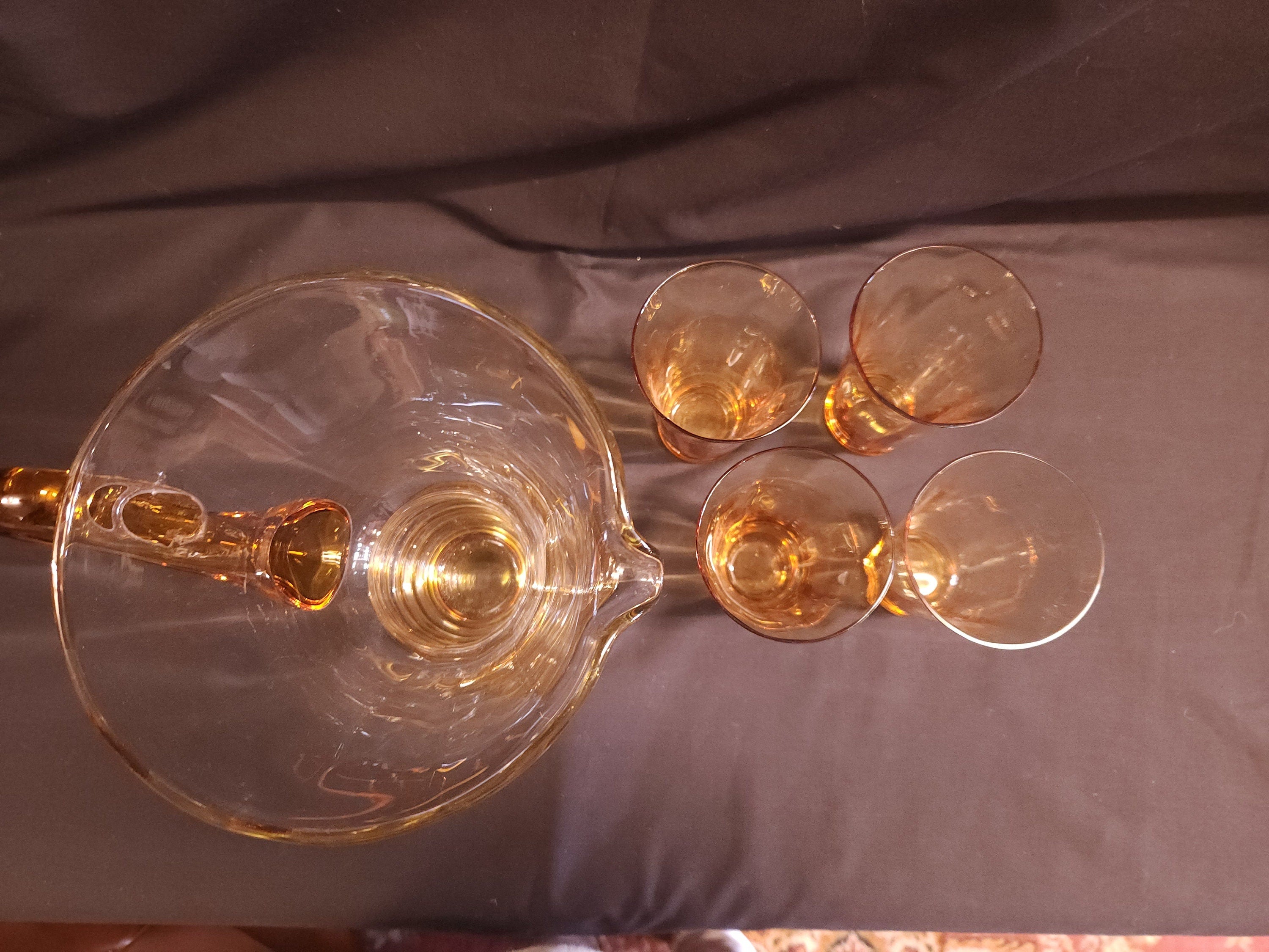 Art Deco, Possibly Whitefriars Glass, Lemonade Jug and 4 Tumblers