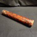Circa Late 18thC Wooden Lidded Tubular Candle/Taper Holder, Decoupage in Red with Gilt
