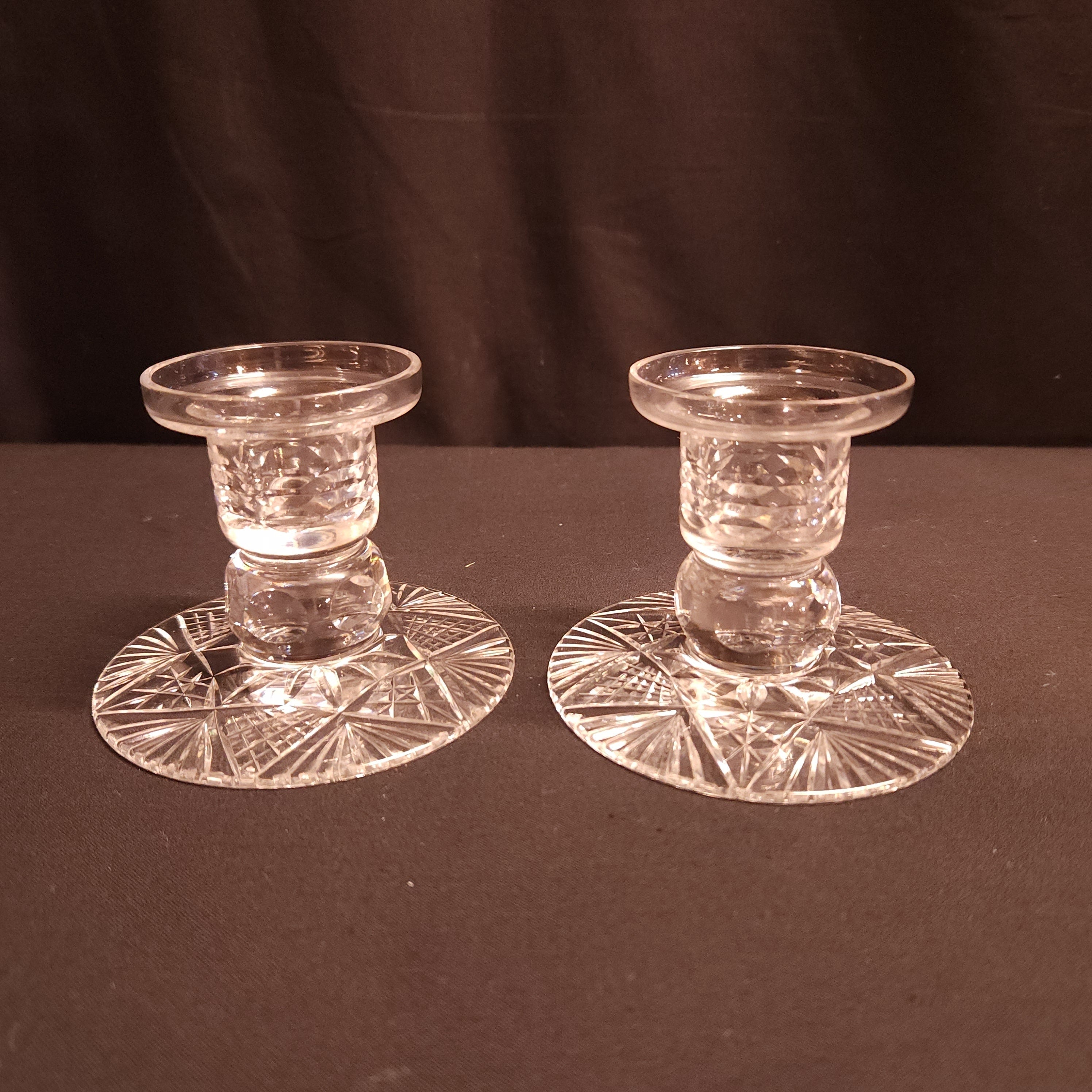 Pair Cut Glass Low Candlesticks