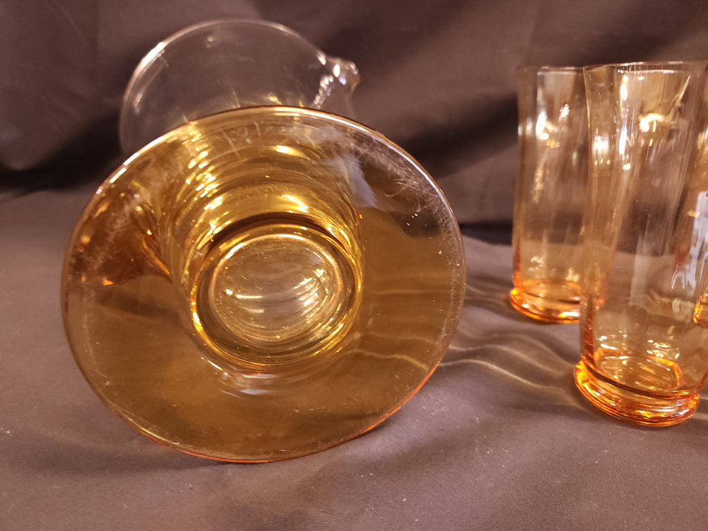 Art Deco, Possibly Whitefriars Glass, Lemonade Jug and 4 Tumblers