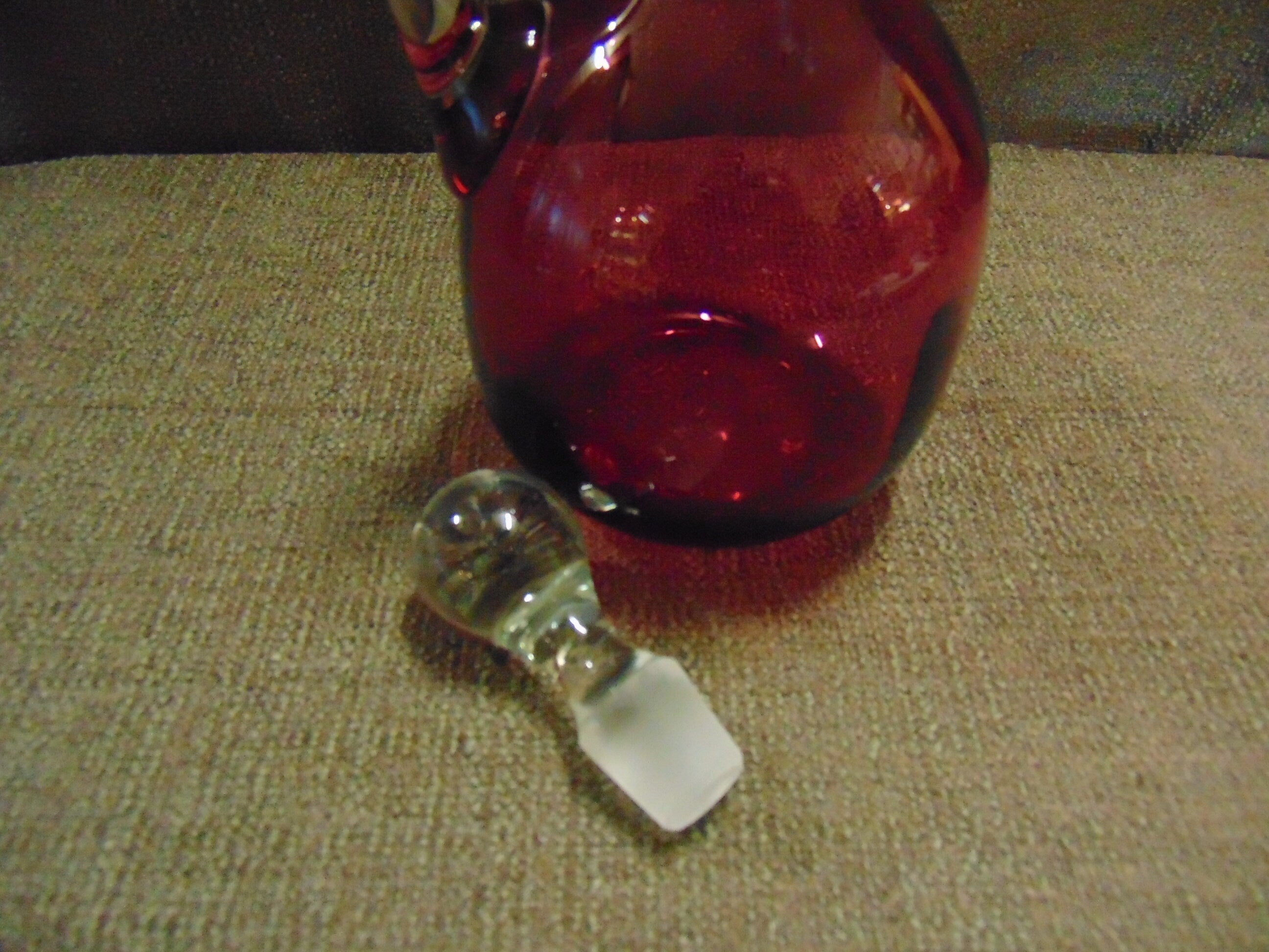Cranberry Glass Decanter with 6 Glasses