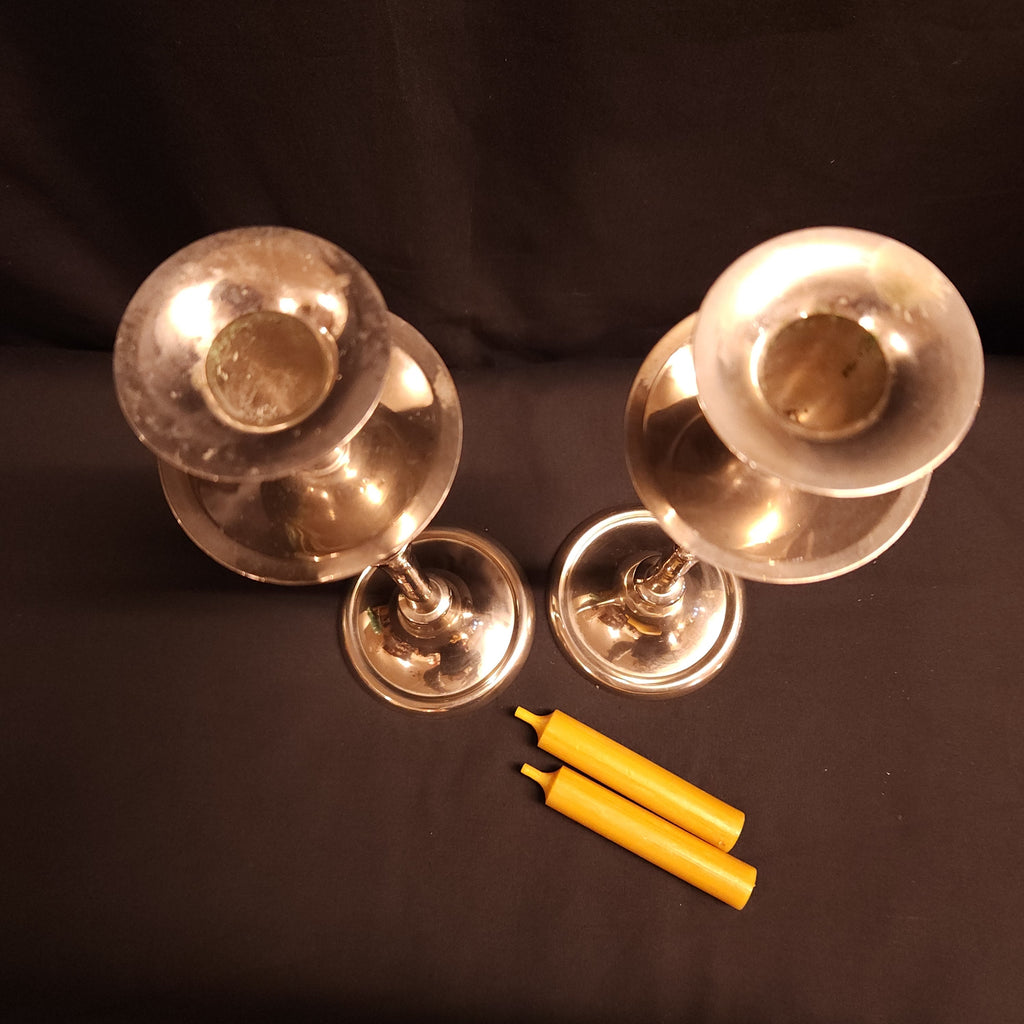 Pair White Metal Reproduction, Georgian Style Candlesticks