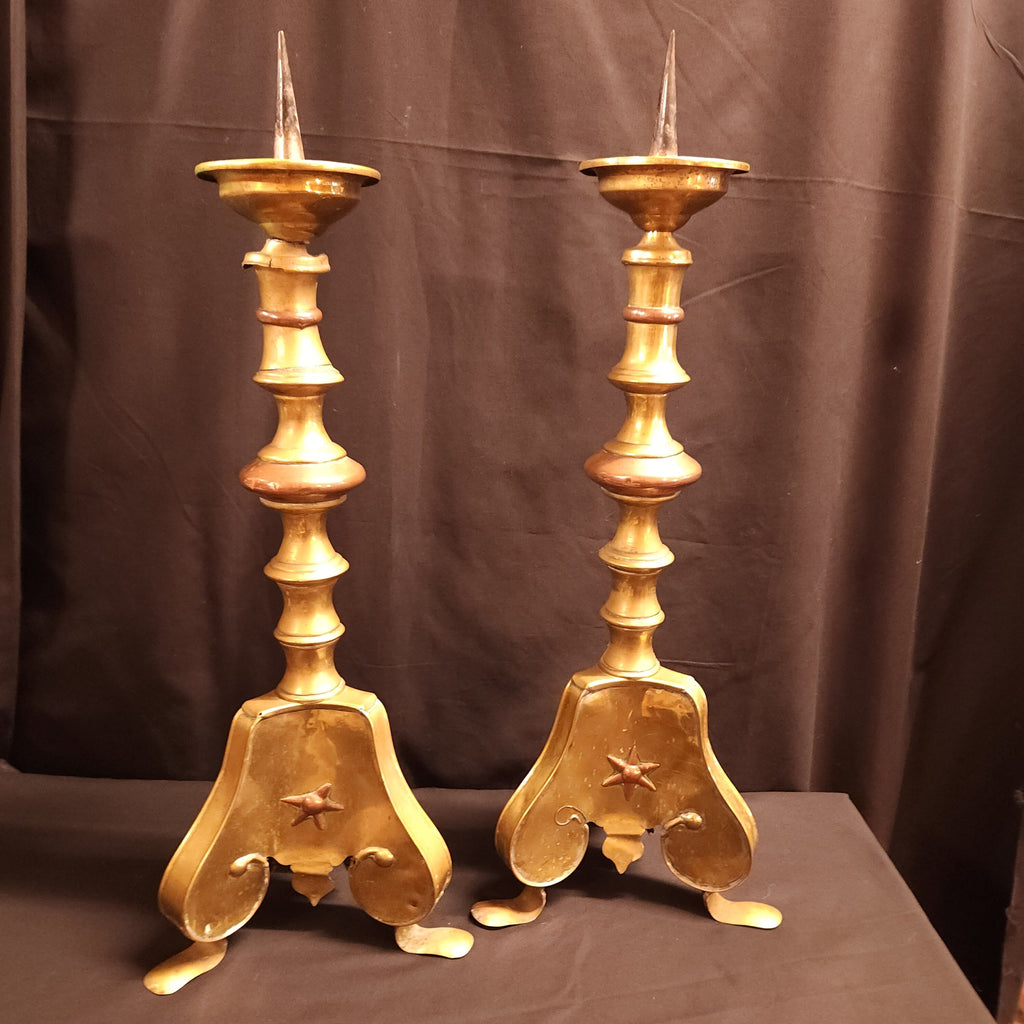 Circa 1920's Moroccan Style Pricket Candlesticks / Torchere