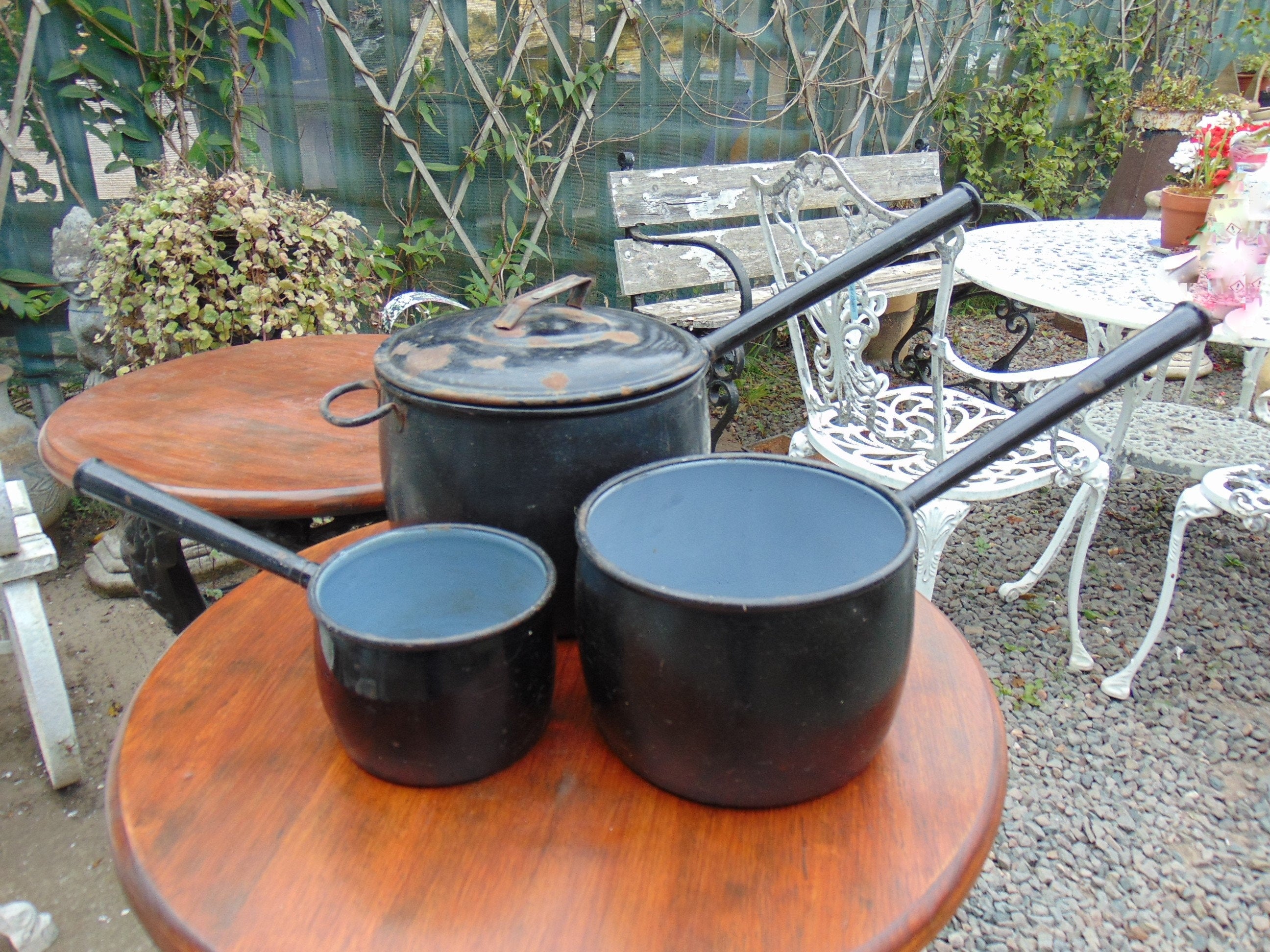 Set of 3 Vintage Judge Iron and Enamel Saucepans