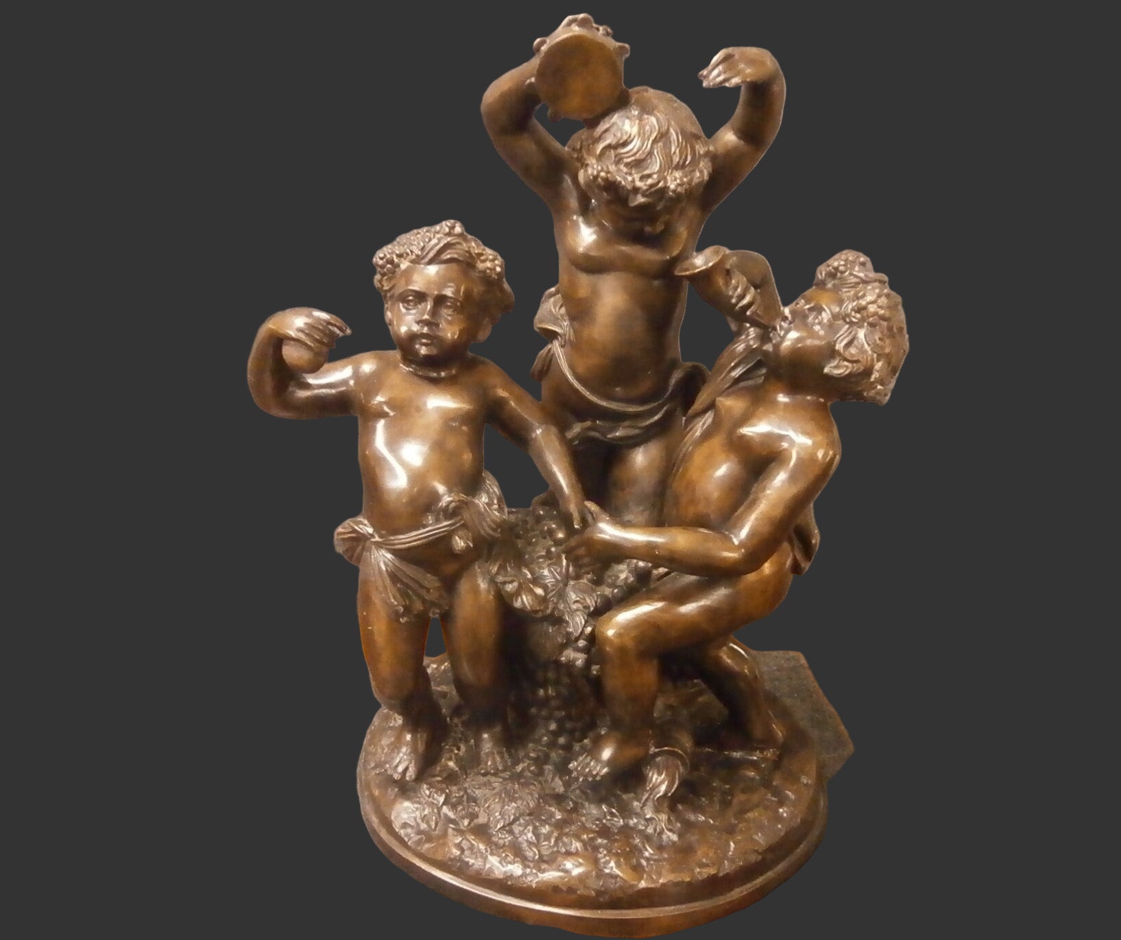 Large 63cm French Bronze Bacchus Group Of Cherubs Playing