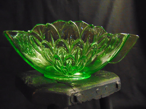 Art Deco Czechoslovakian Uranium Glass Fruit Bowl