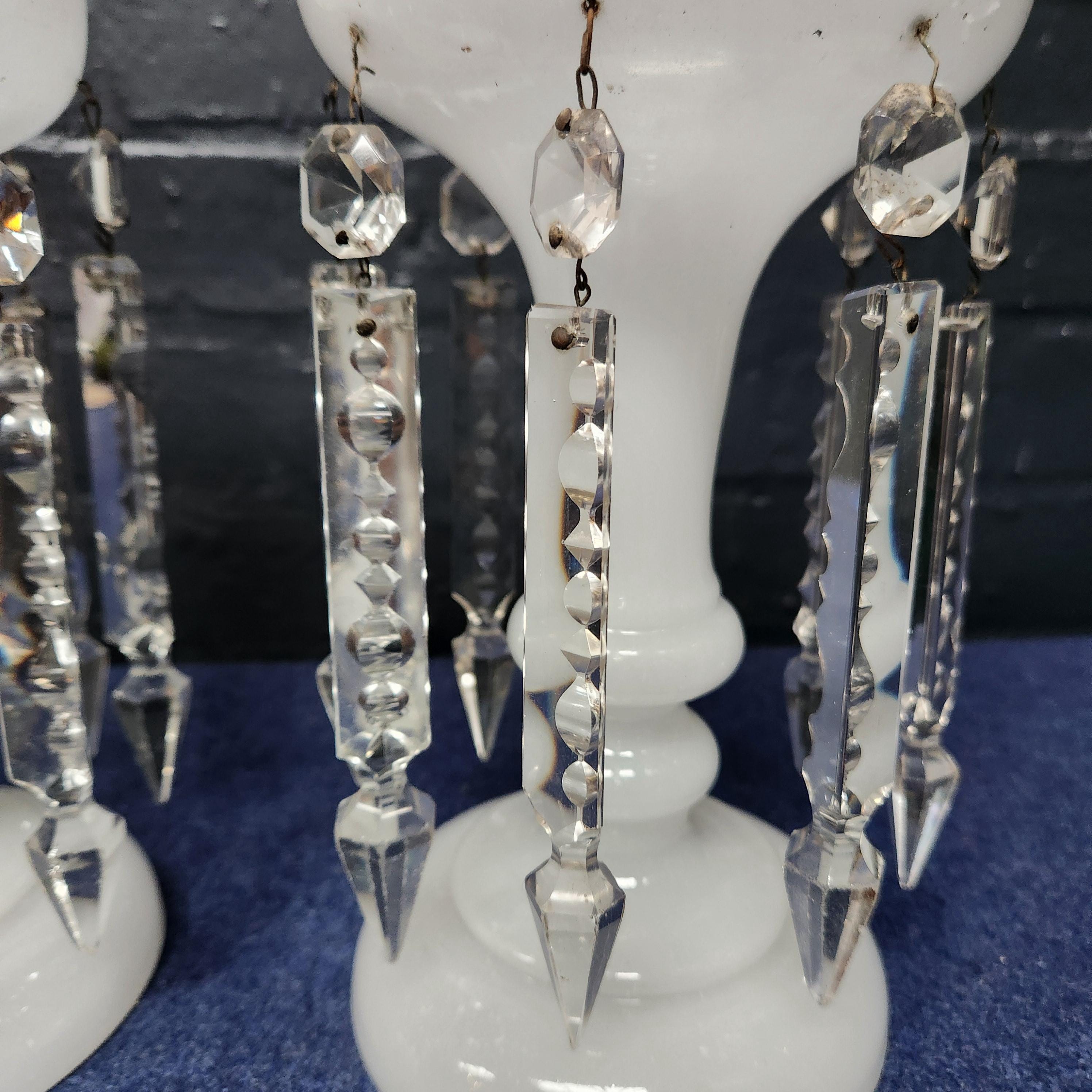 Pair Victorian Milk Glass Lustre's