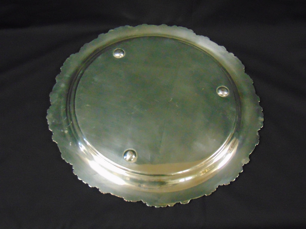 Circular Silver Plate on Copper Tray Decorated with Grapes and Vine Leaves