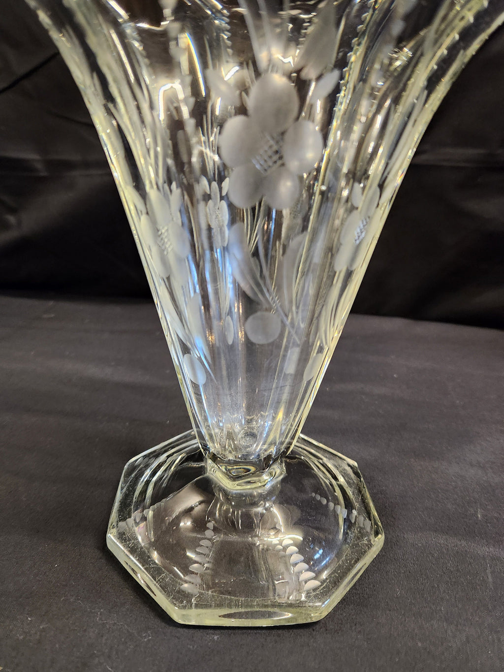 Etched Lead Glass Vase