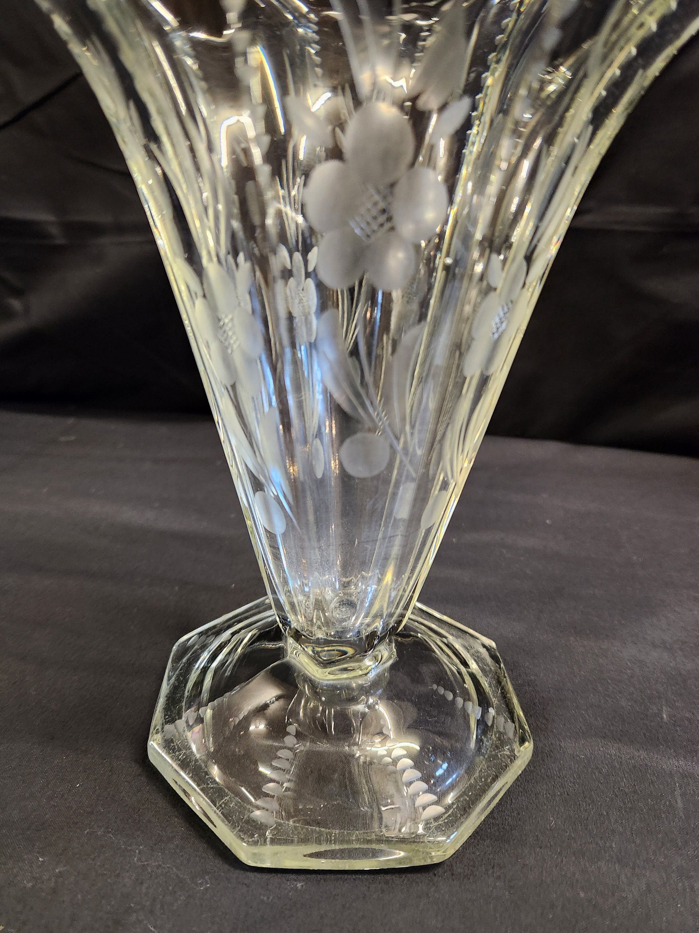 Etched Lead Glass Vase