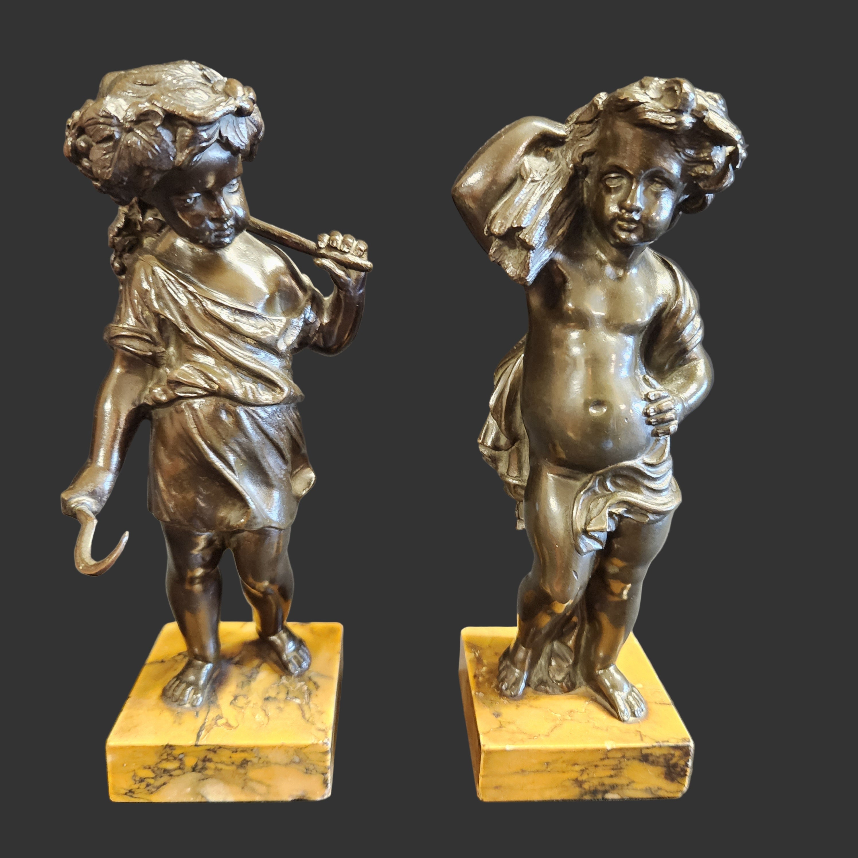 Pair Bronze Harvest Putti after Claude Michel